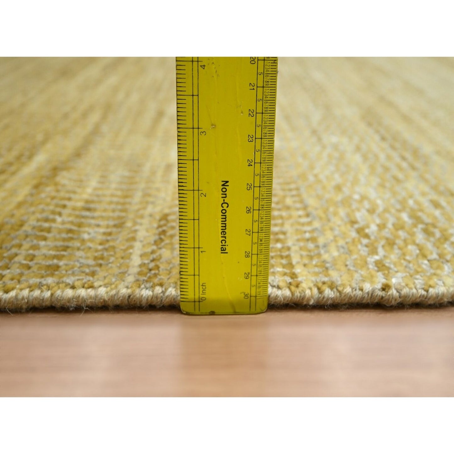 10'X14' Honey Brown Modern Grass Design Hand Knotted Wool And Silk Rug