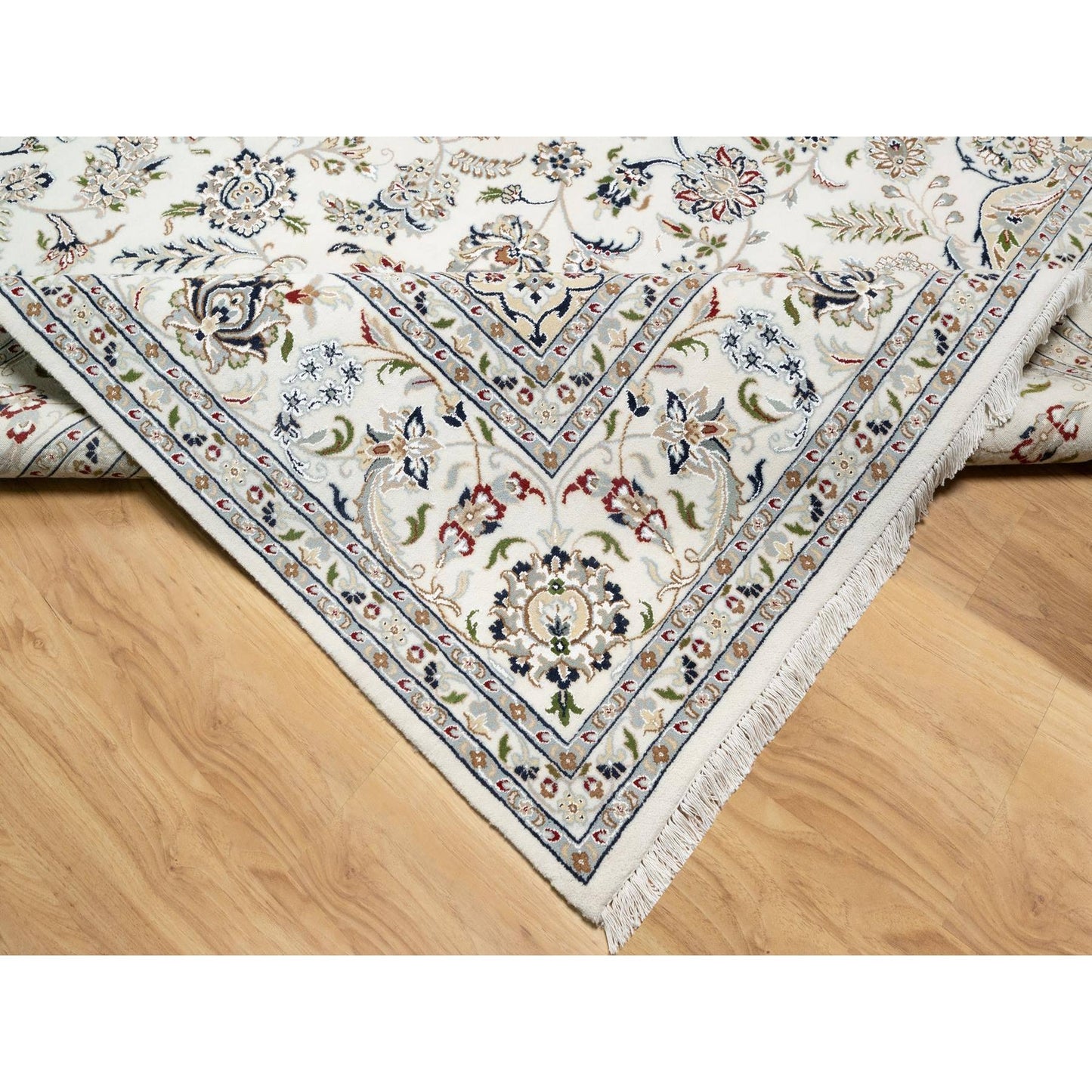 9'9"X13'9" White 250 Kpsi Nain Design Wool And Silk Hand Knotted Rug