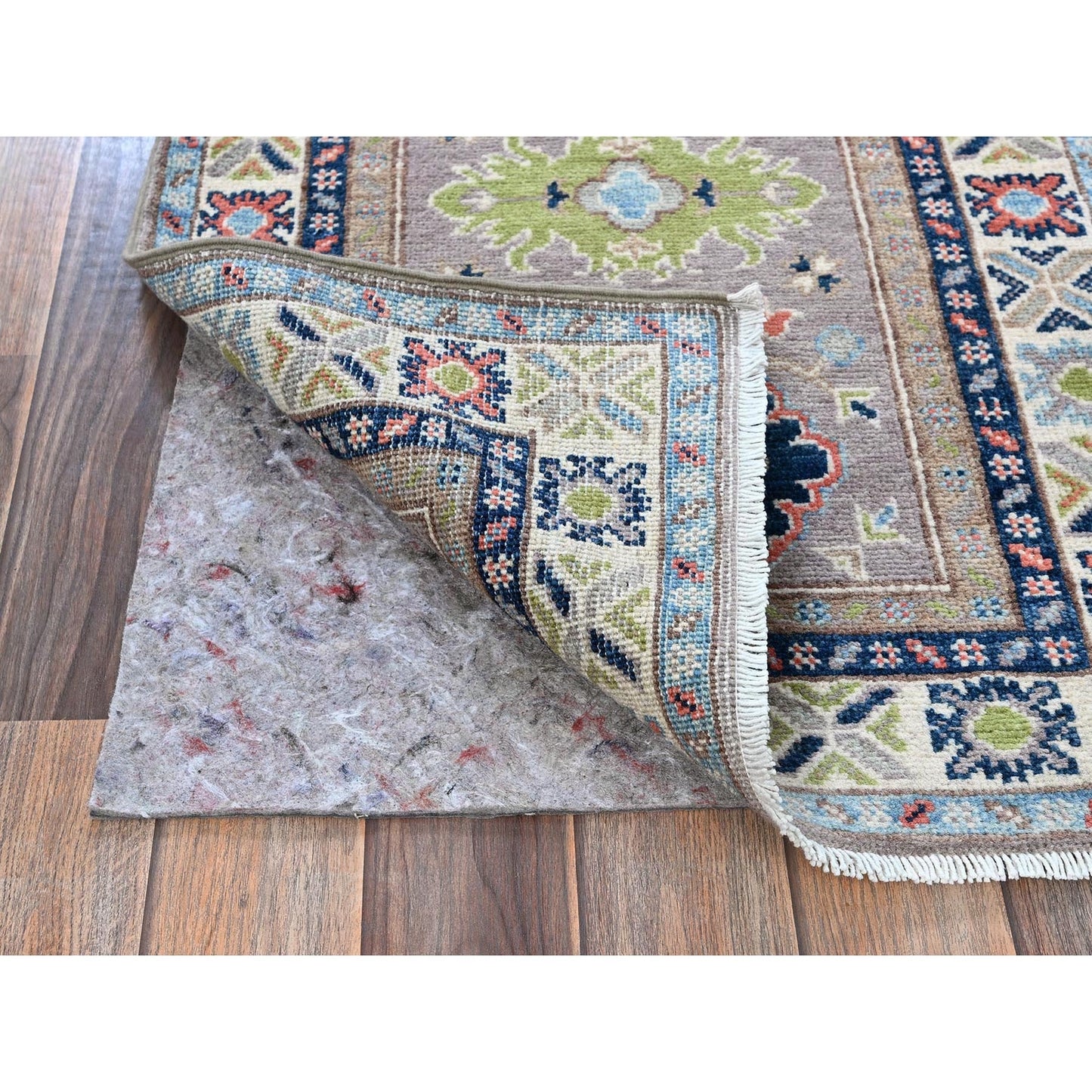 2'1"X5'10" Frost Gray Kazak Tribal Design Soft Wool Hand Knotted Runner Rug