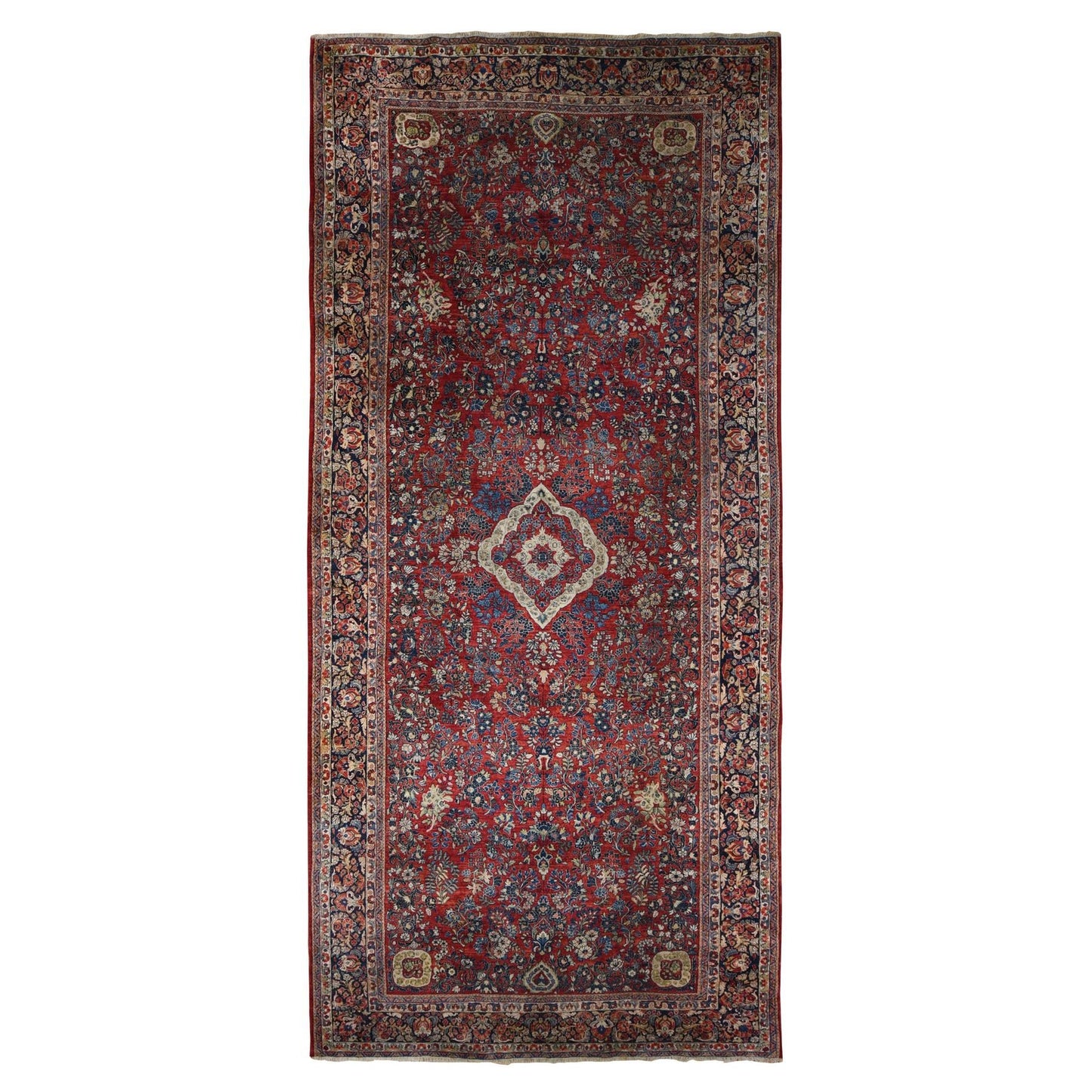 9'X19'4" Red Antique Zoroastrian Saroogh Rare Gallery Size Oriental Rug