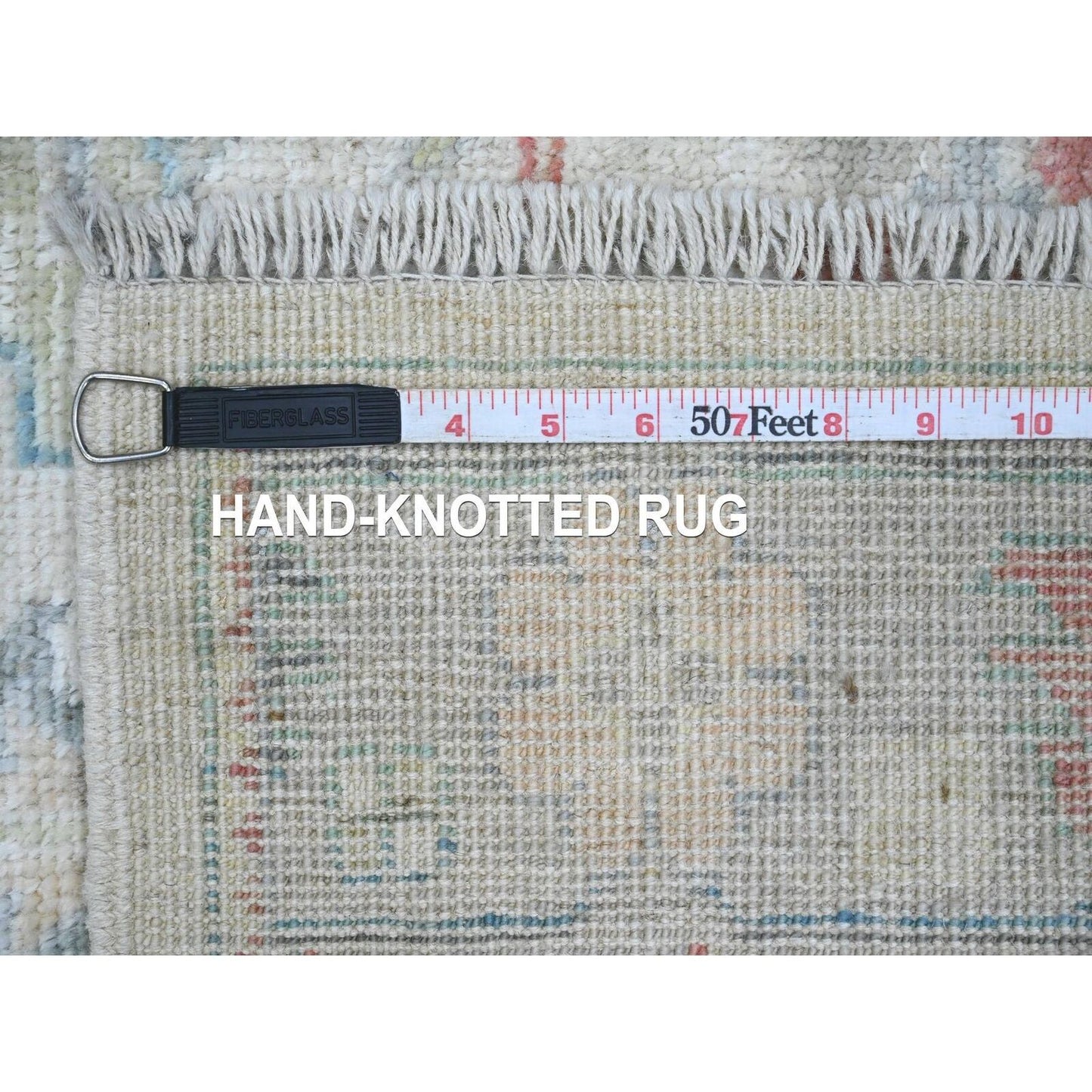 2'10"X7'9" White Hand Knotted Angora Oushak Floral Design Wool Runner Rug