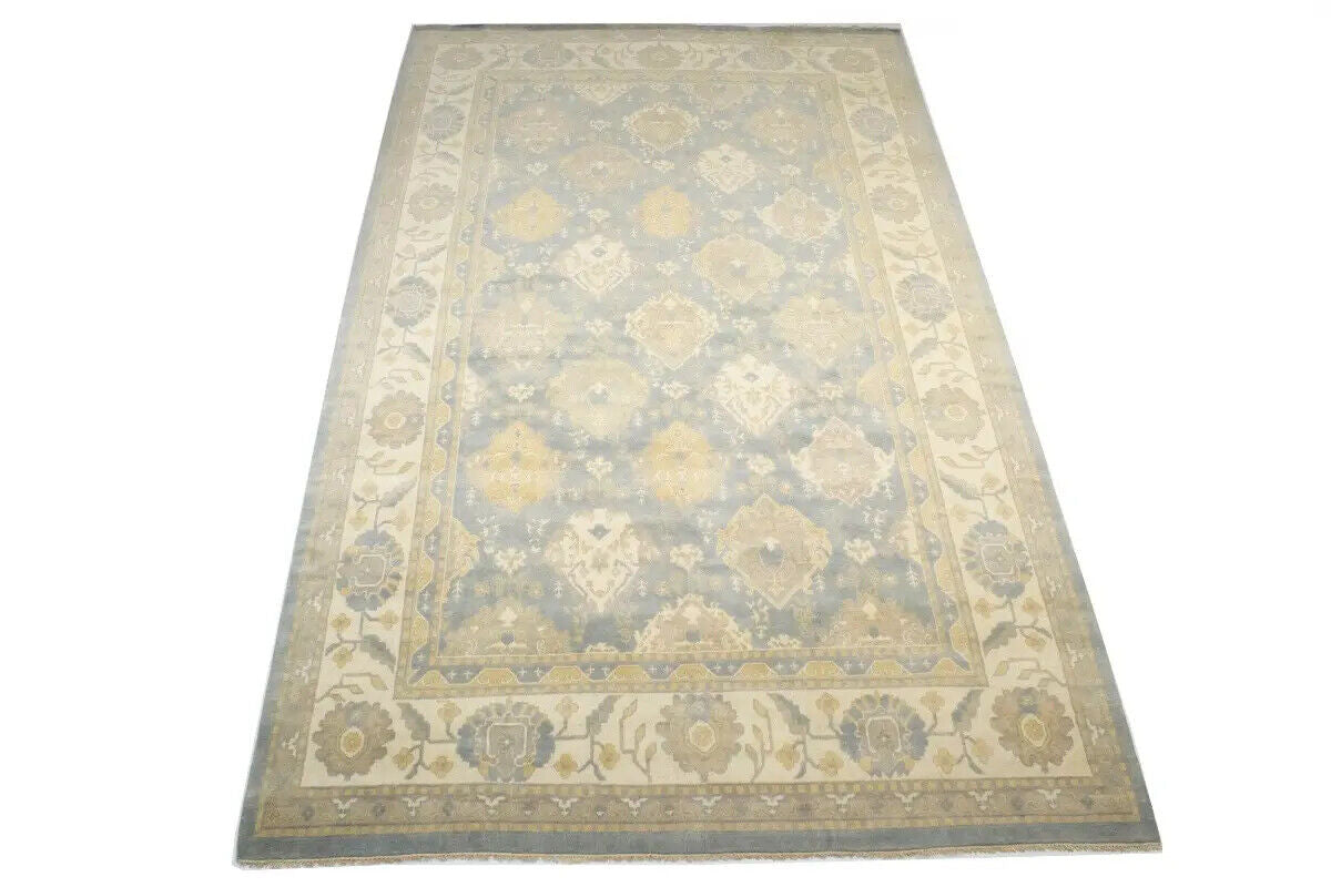 Handmade Palatial Oushak Chobi Rug Blue-Gray