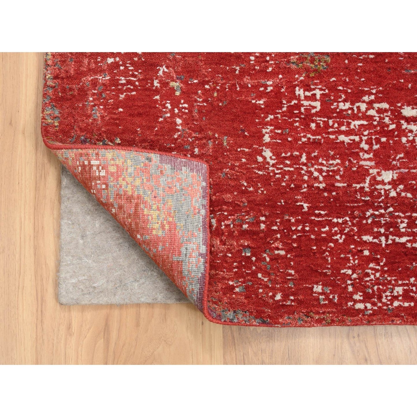 8'X10' Red Modern Design Wool And Silk Hand Knotted Rug