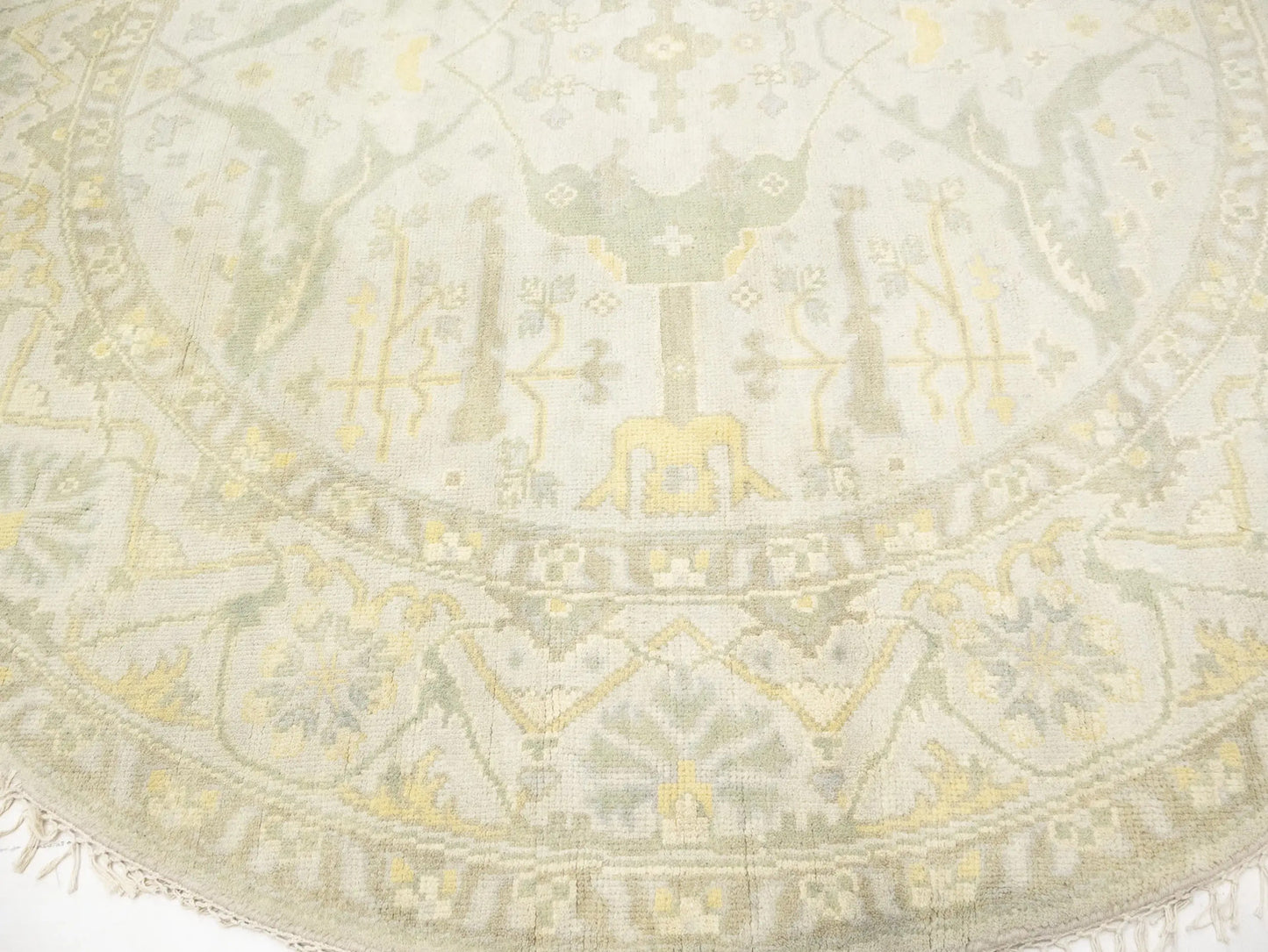Hand-Knotted Cream Round Oushak Chobi Oriental