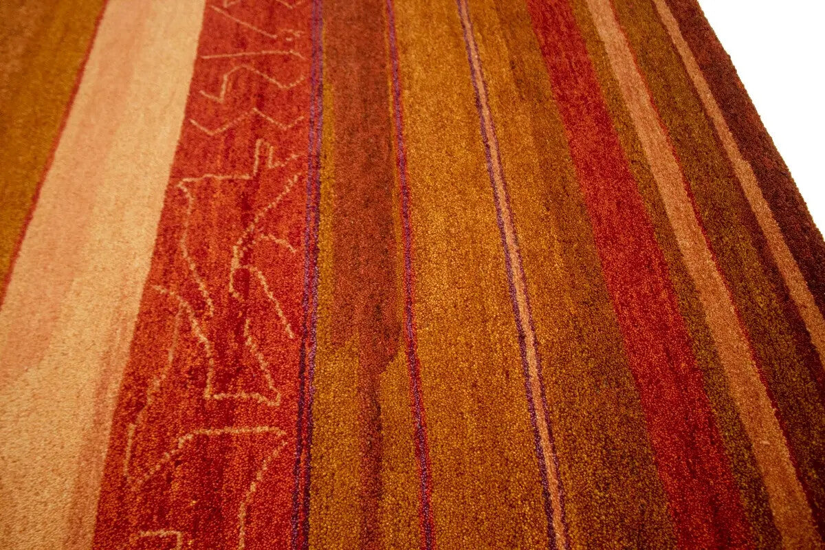Handmade Indo-Gabbeh Oriental Rug Striped Tribal