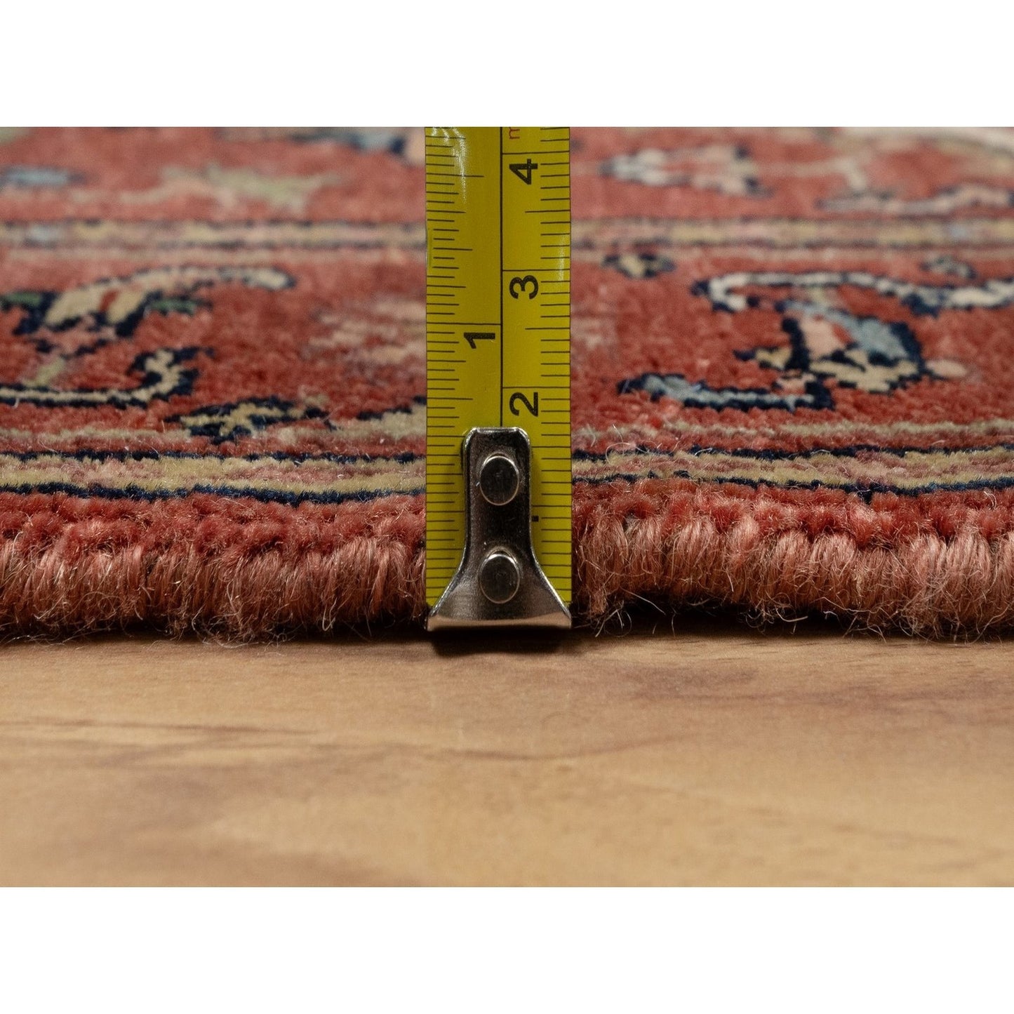 2'6"X8' Red Antiqued Heris Re-Creation Hand Knotted Soft Wool Runner Rug