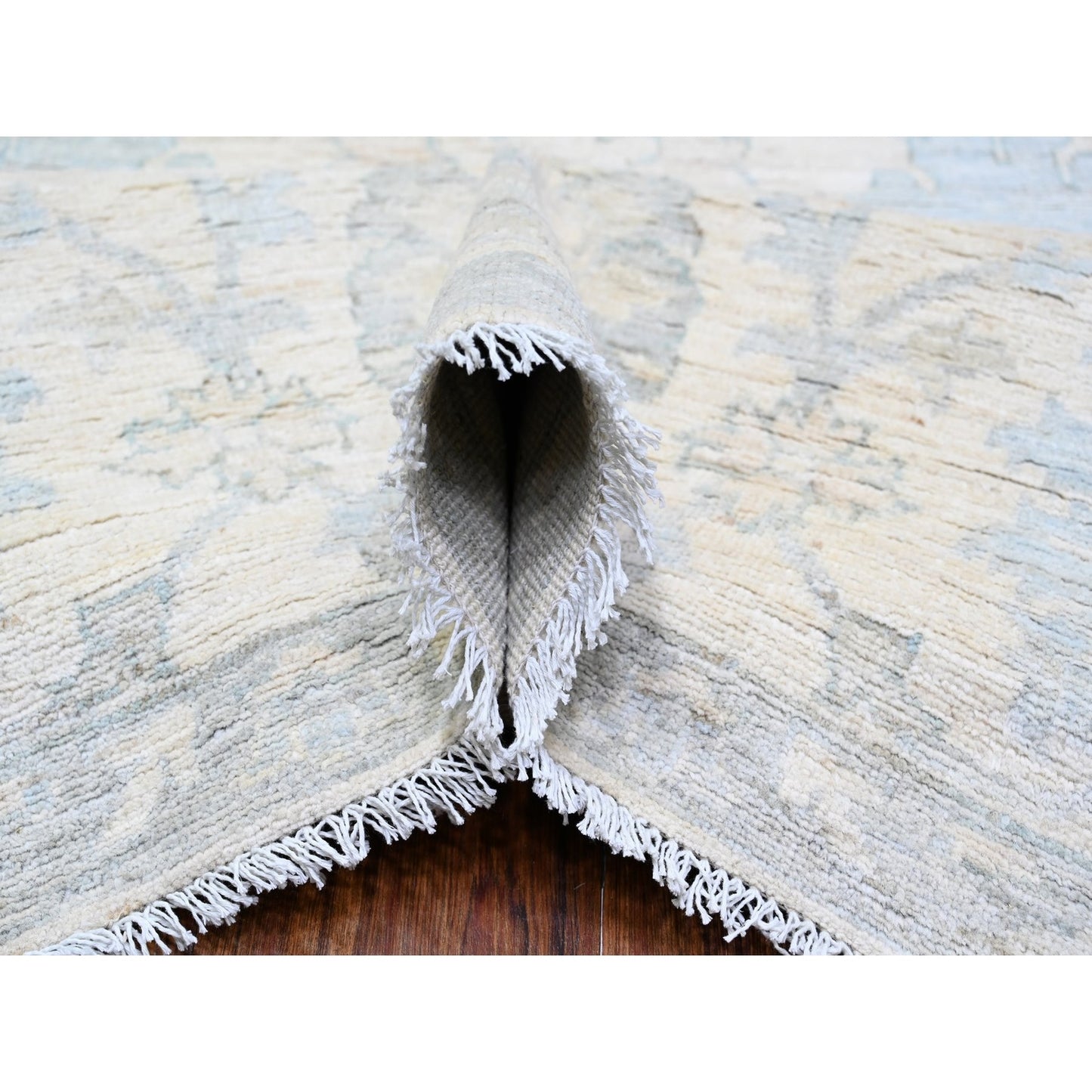 10'2"X14'1" Frost White Organic Wool White Wash Peshawar Hand Knotted Rug