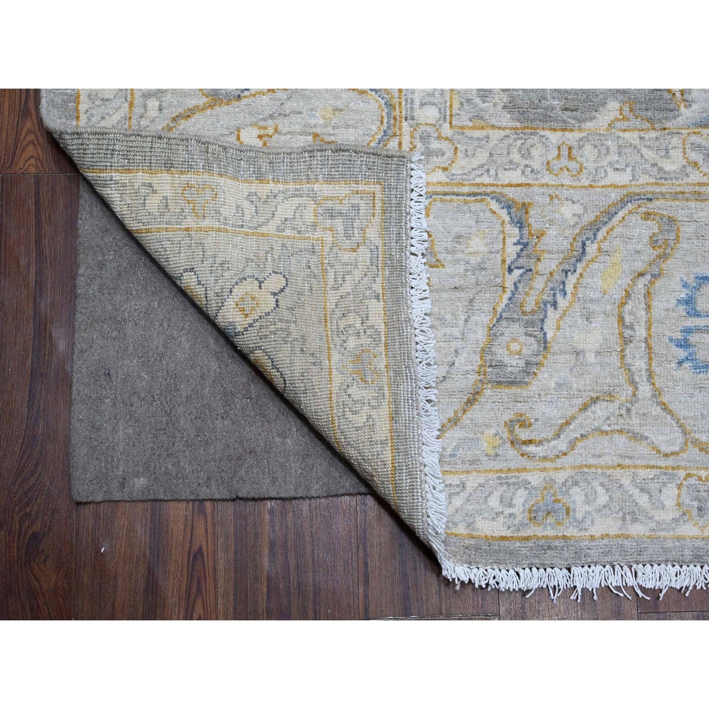 9'X11'7" Gray All Over Afghan Peshawar Design Hand Knotted Soft Wool Rug