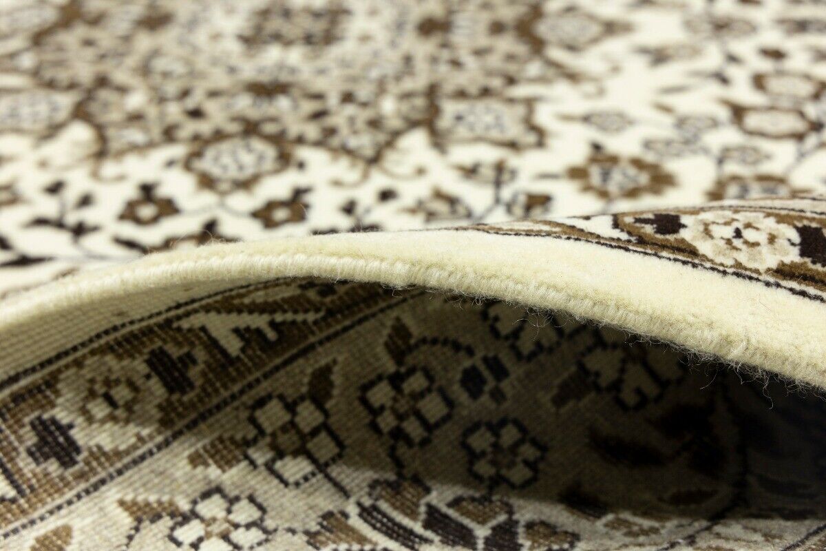 Hand-Knotted Kirman Square Rug Cream Floral Wool