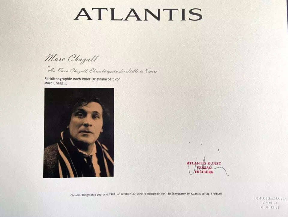 Marc-Chagall Lithograph Coa Original Hand-Signed Hand-Numbered Limited