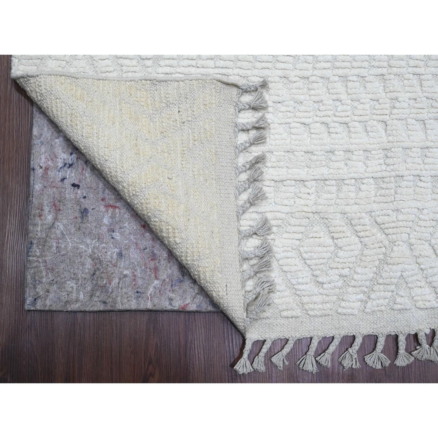 9'10"X14'1" White Moroccan Weave Diamond Pattern Hand Knotted Wool Rug