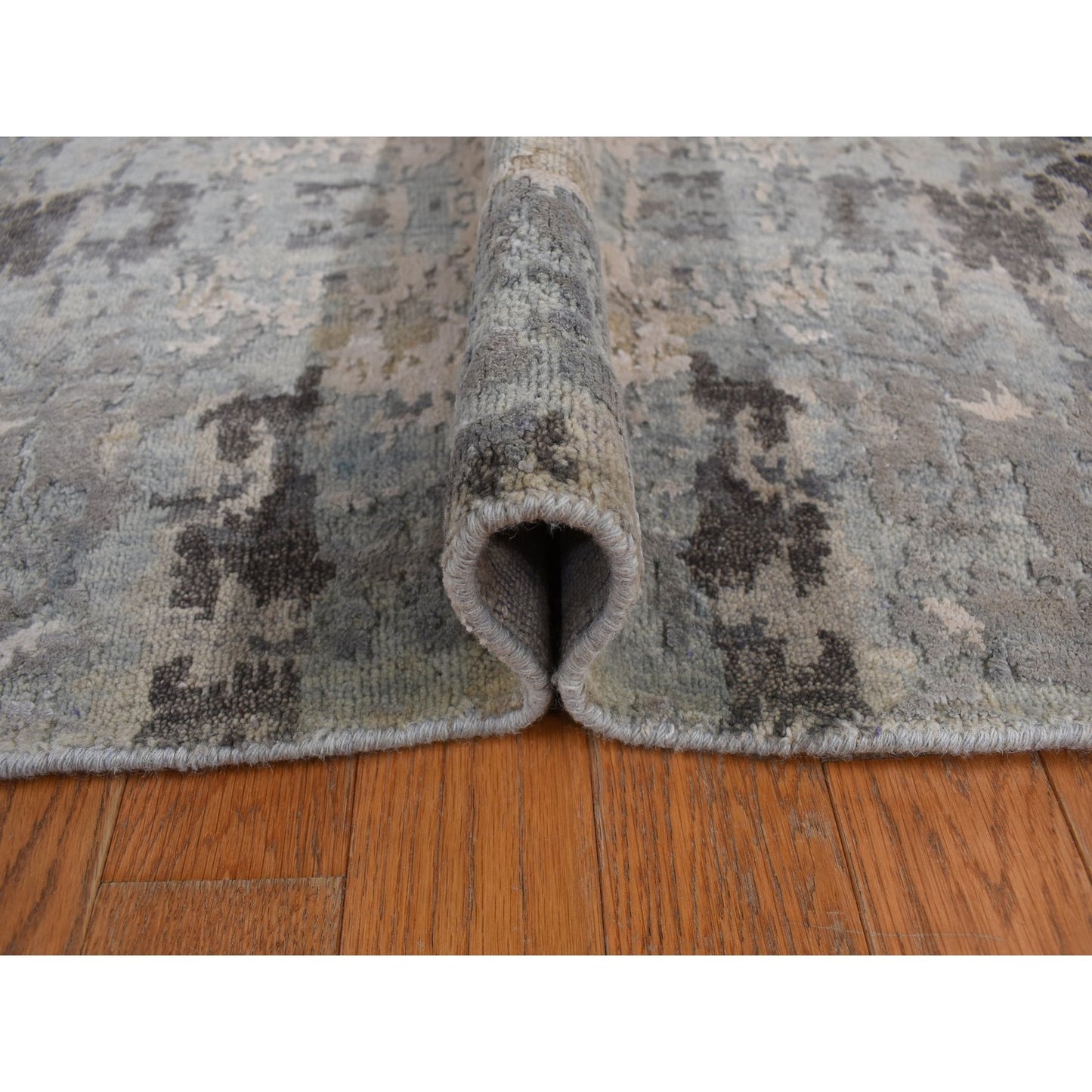 9'X11'7" Gray Modern Nepali Weave Wool And Silk Hand Knotted Rug