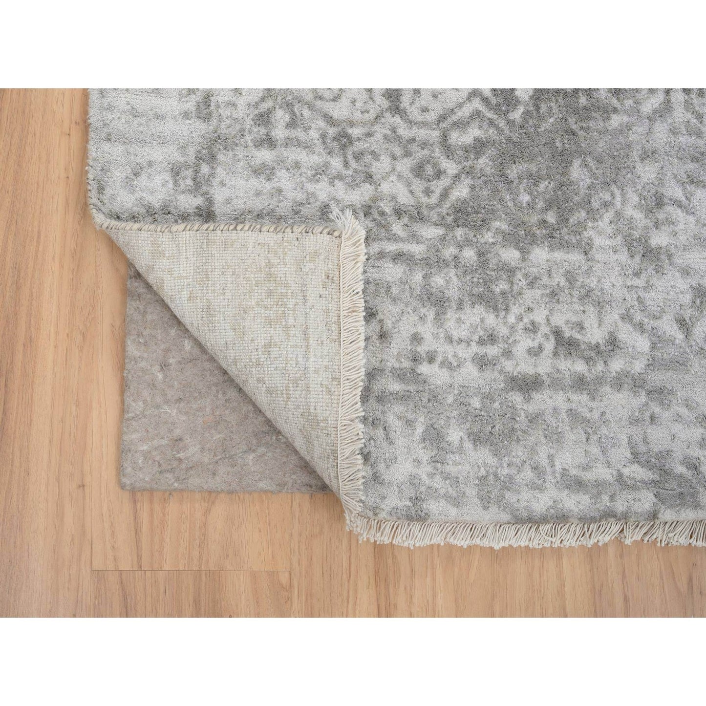 2'7"X20' Gray Wool And Silk Zoroastrian Design Hand Knotted Xl Runner Rug
