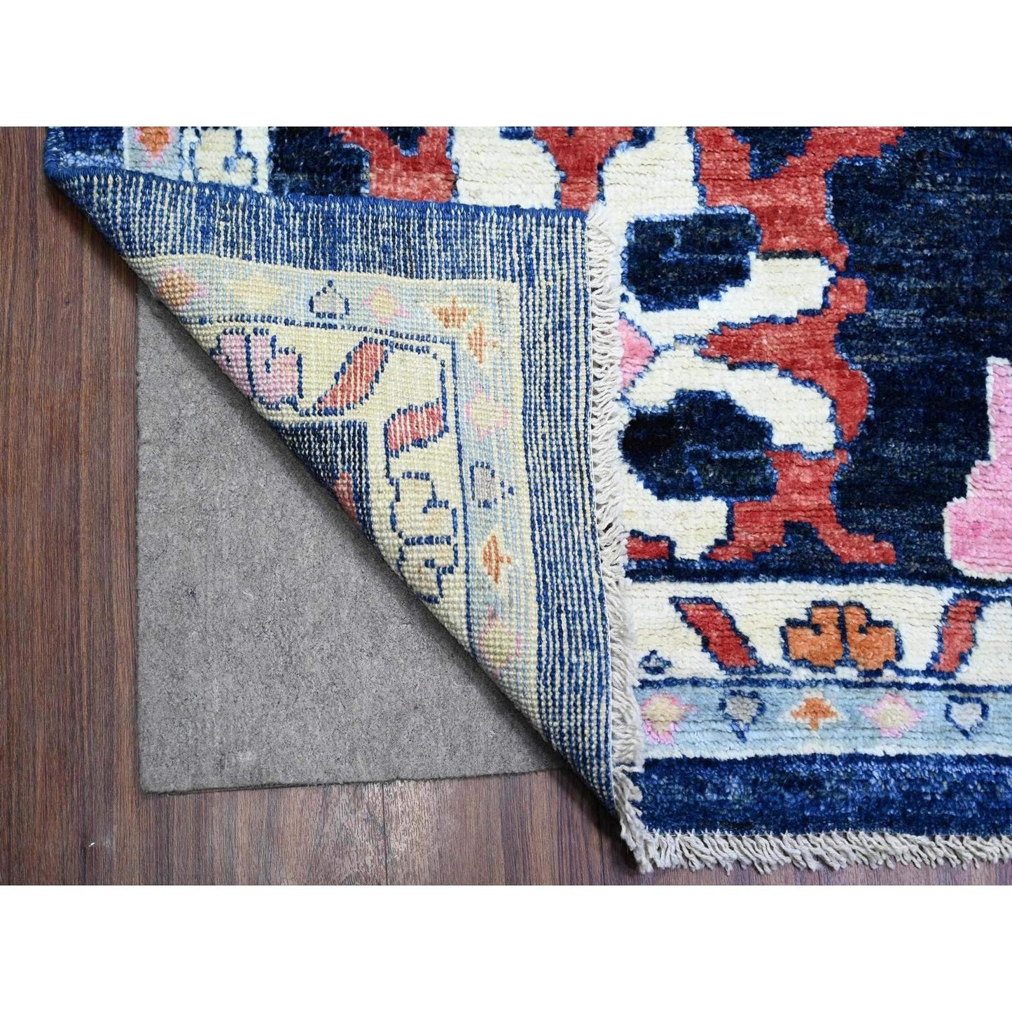 12'X15'2" Blue Pure Wool Hand Knotted Afghan Angora Oushak Oversized Rug