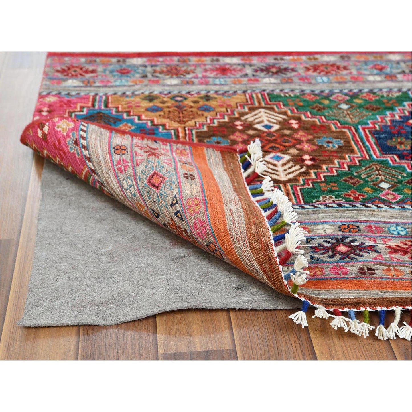 2'9"X9'8" Colorful Super Kazak Khorjin Design Wool Handknotted Runner Rug