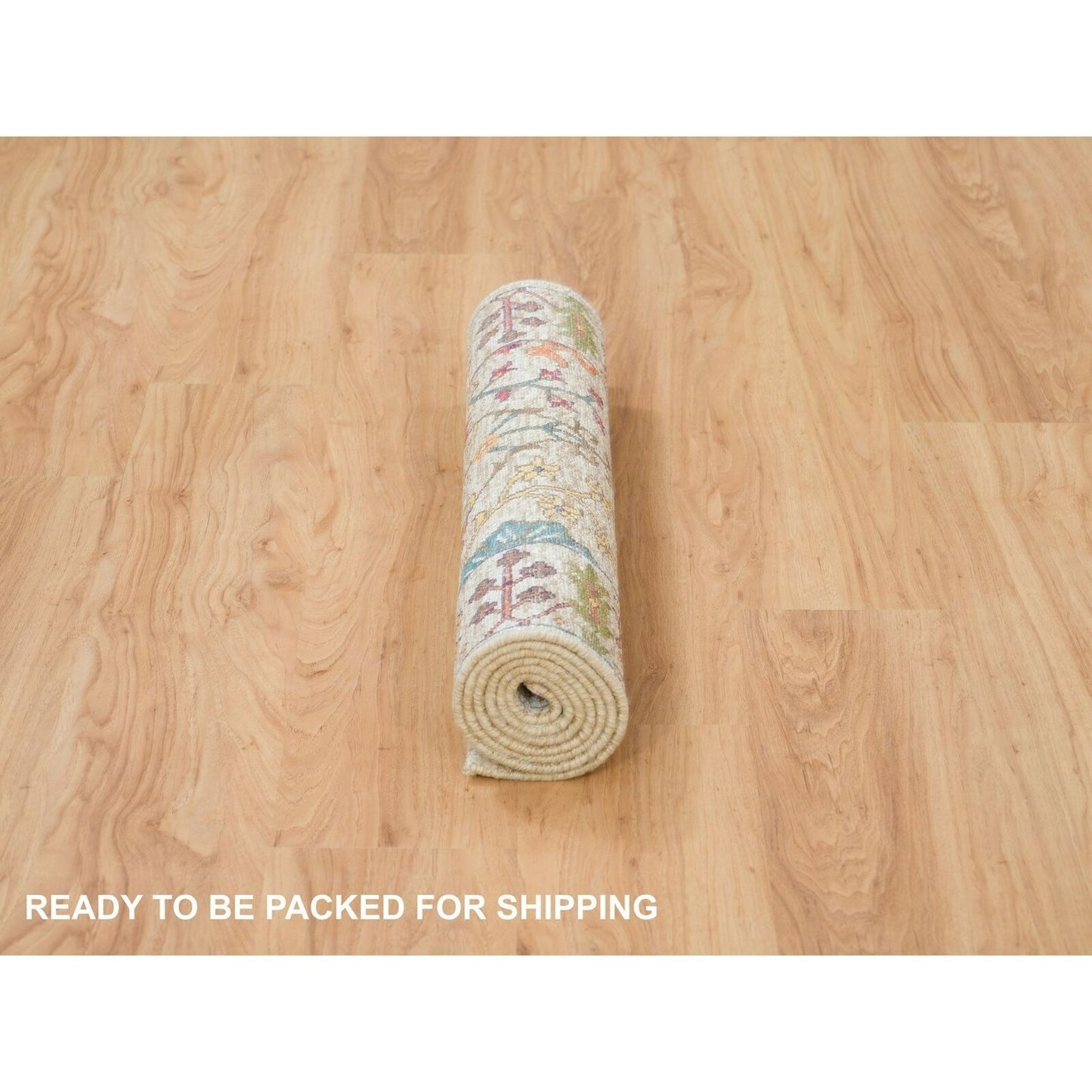 2'6"X6'2" Taupe Hand Knotted Directional Vase Design Silk/Wool Runner Rug
