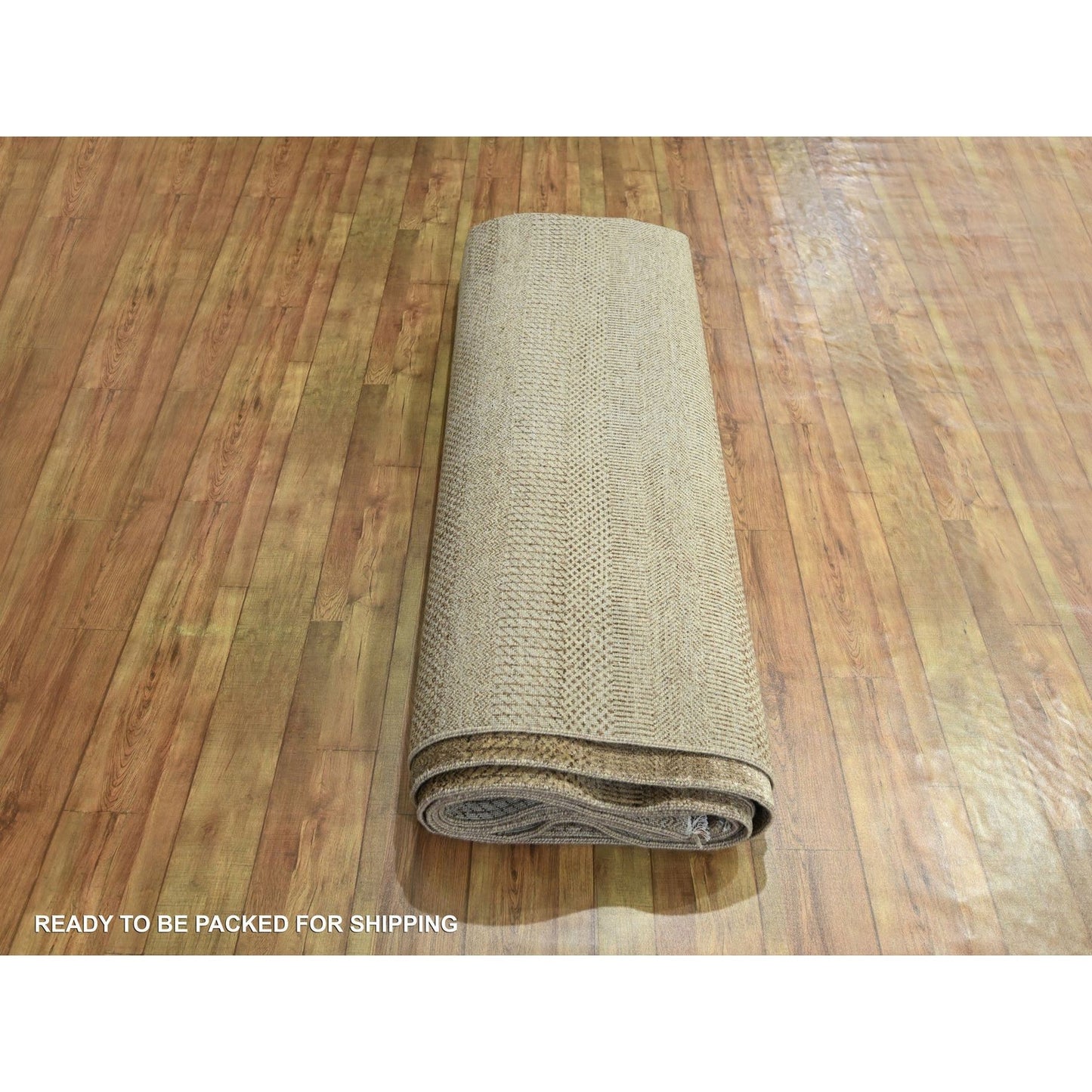 8'10"X12' Brown Modern Grass Design Hand Knotted Wool & Silk Oriental Rug