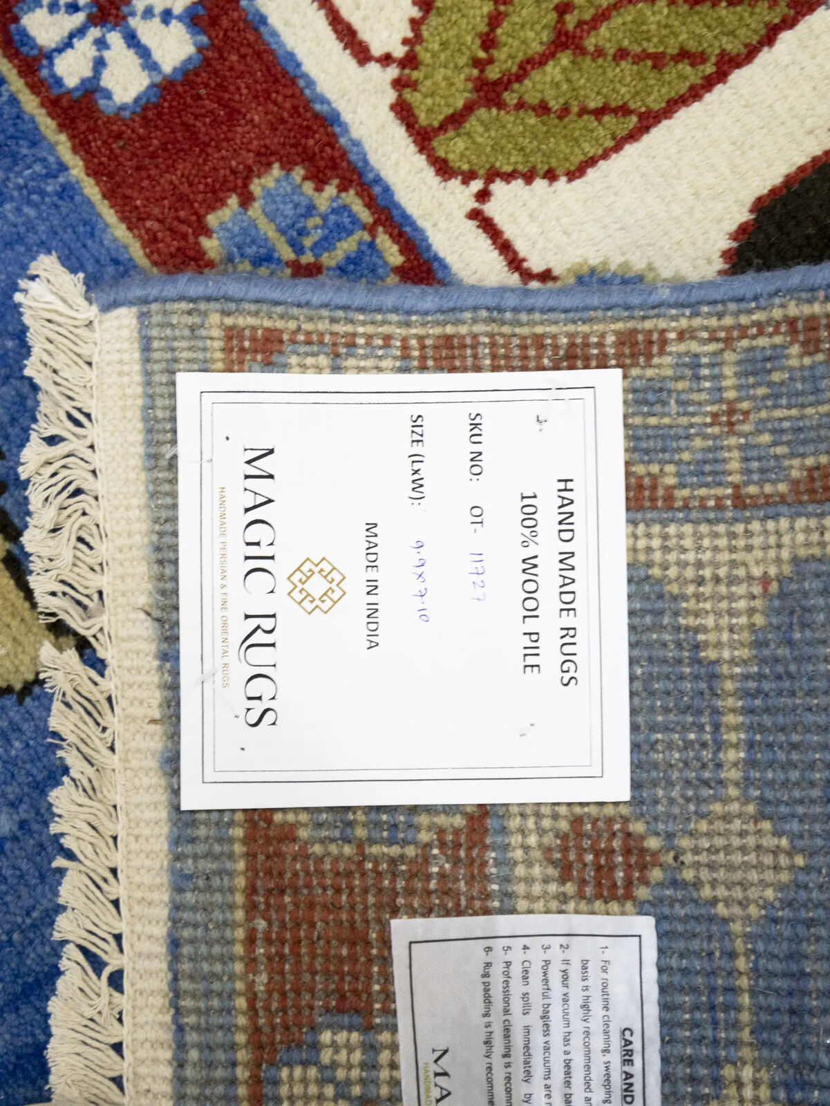 Farmho Boho Blue Geometric Kazak Oriental Rug