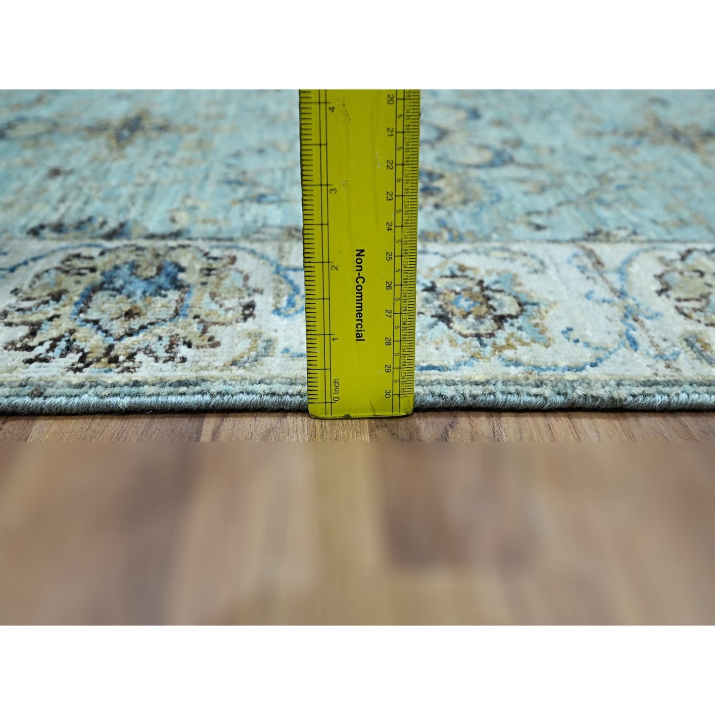 2'6"X29'10" Blue Hand Knotted Flower Vines Design Pure Wool Xl Runner Rug