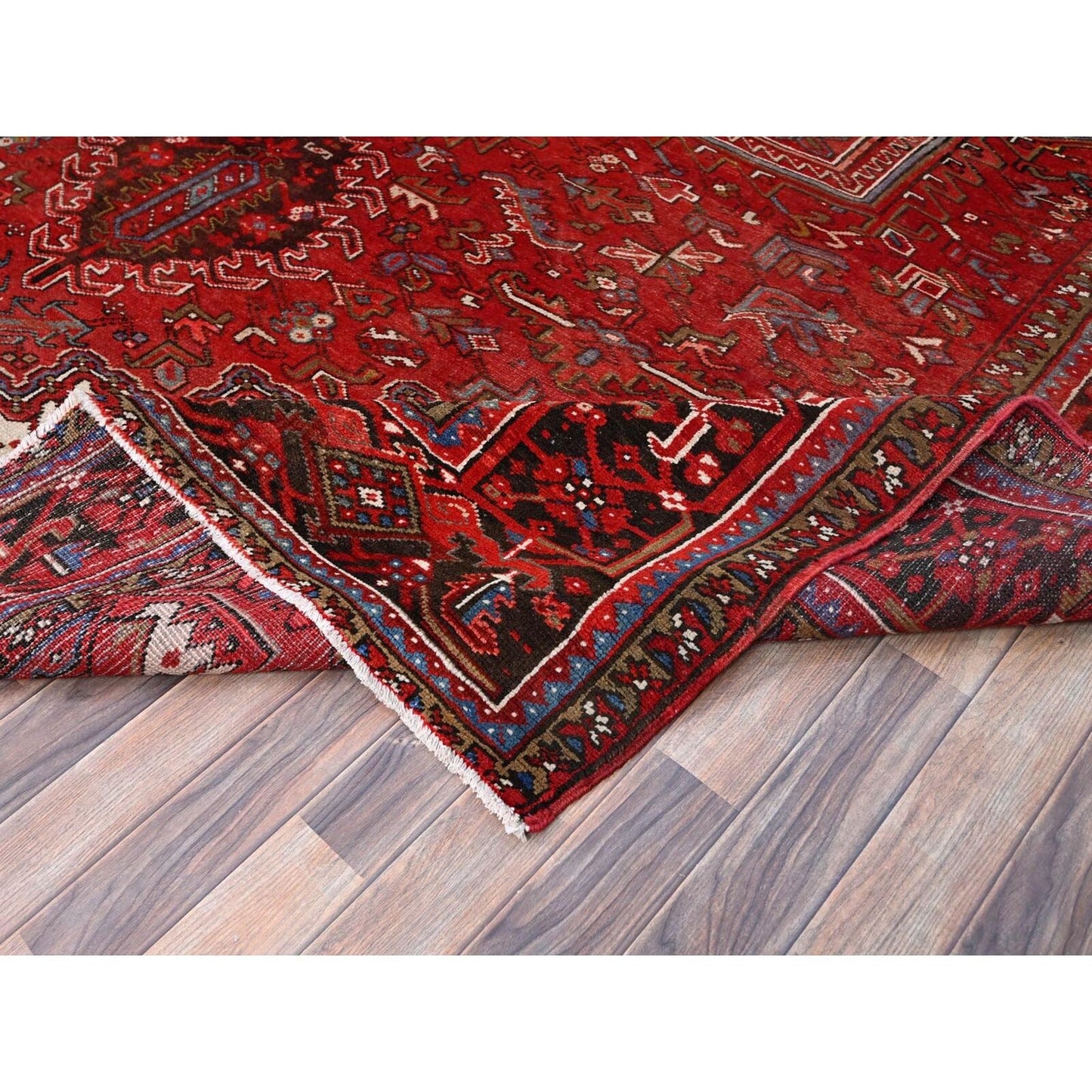 10'2"X13'8" Penn Red Hand Knotted All Wool Cropped Thin Oriental Rug