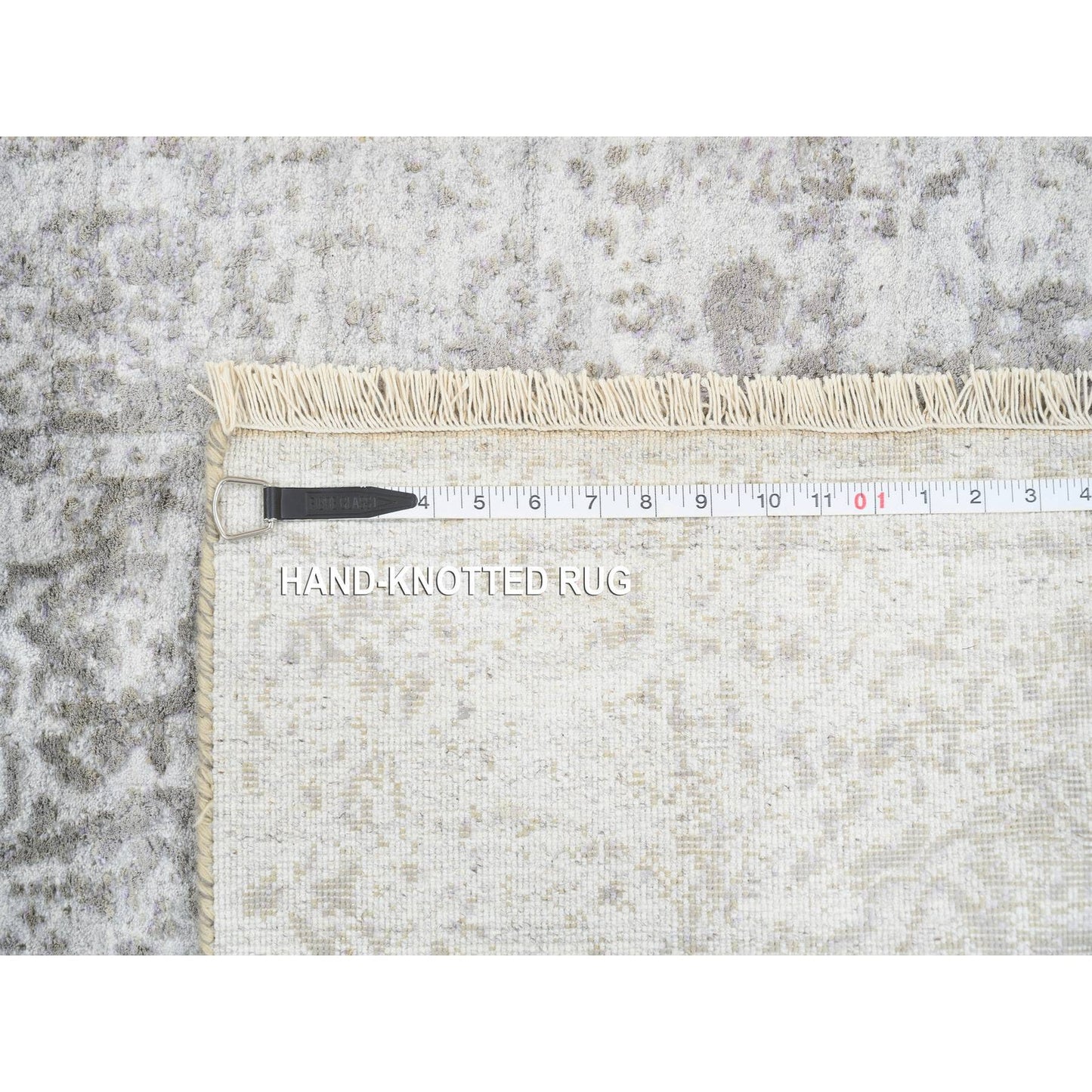 2'6"X8' Gray Broken Farsian Design Wool/Silk Hand Knotted Runner Rug