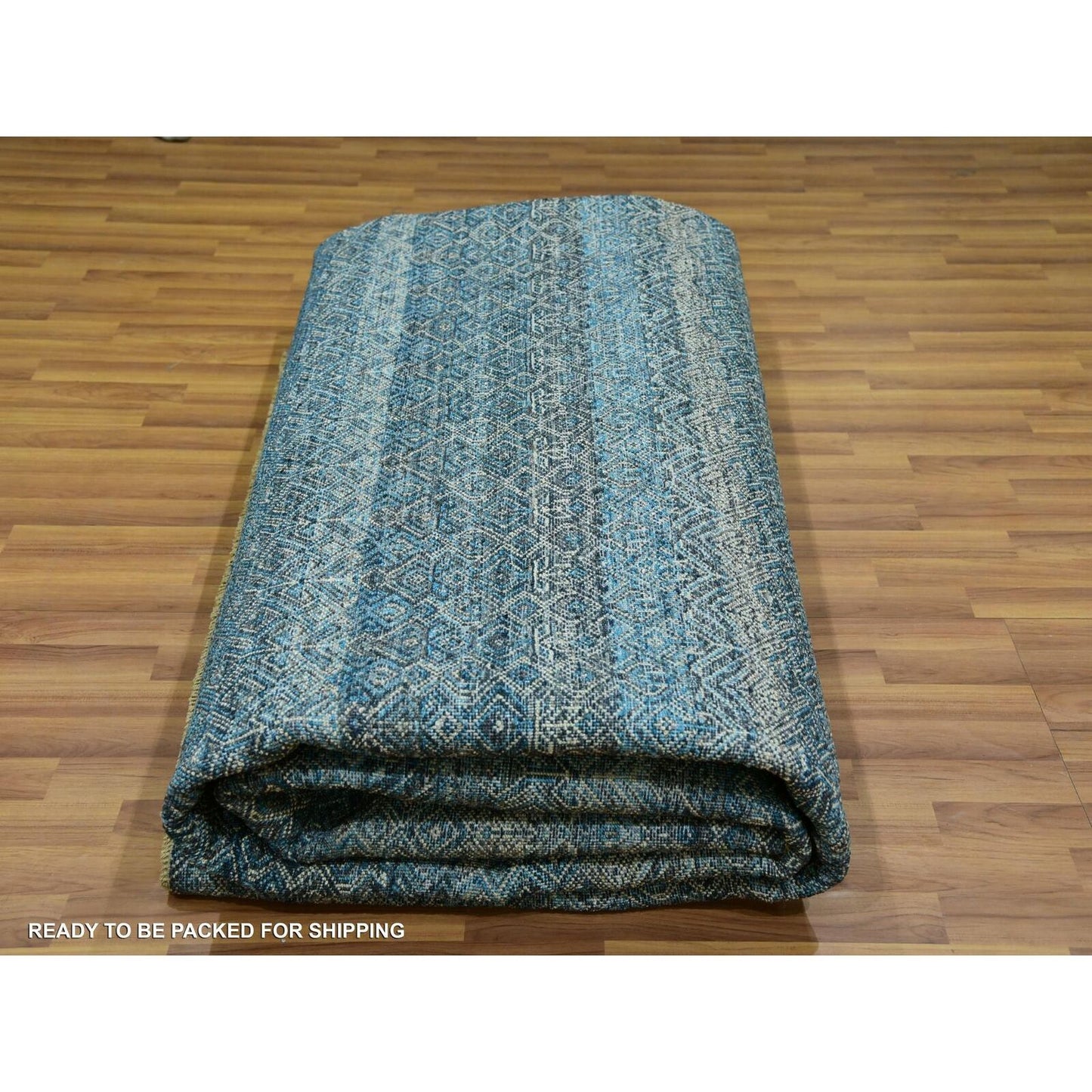 12'X12' Blue Hand Knotted Kohinoor Repetitive Diamond Wool Xl Square Rug