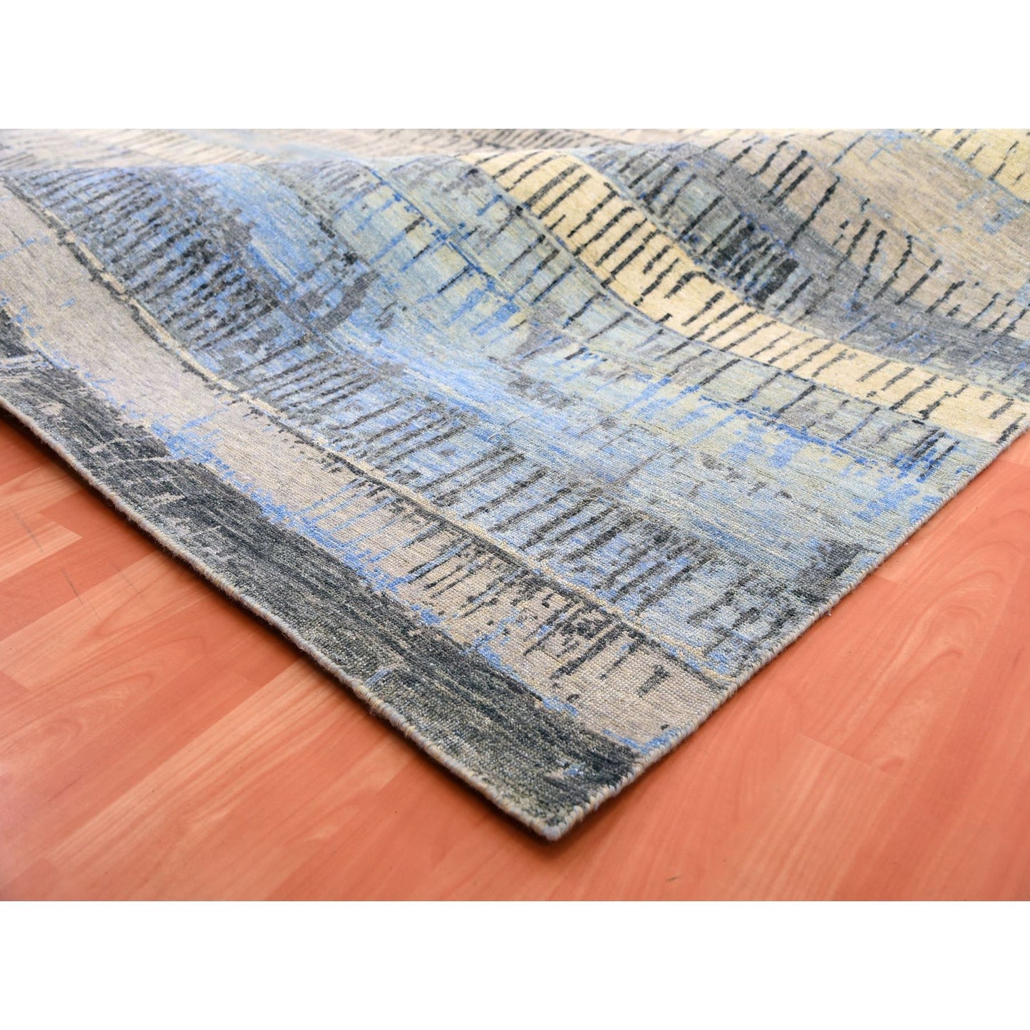9'X12'5" Gray Brick Design Pure Wool Hand Knotted Oriental Rug
