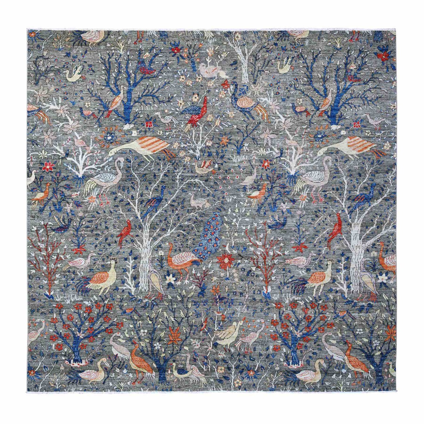10'X10' Shark Gray Afghan Peshawar Wool Hand Knotted Square Oriental Rug