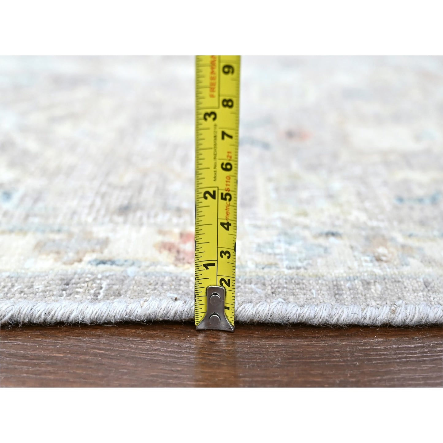 9'X11'9" Gray Antiqued Tebraz Design Zero Pile 100% Wool Hand Knotted Rug