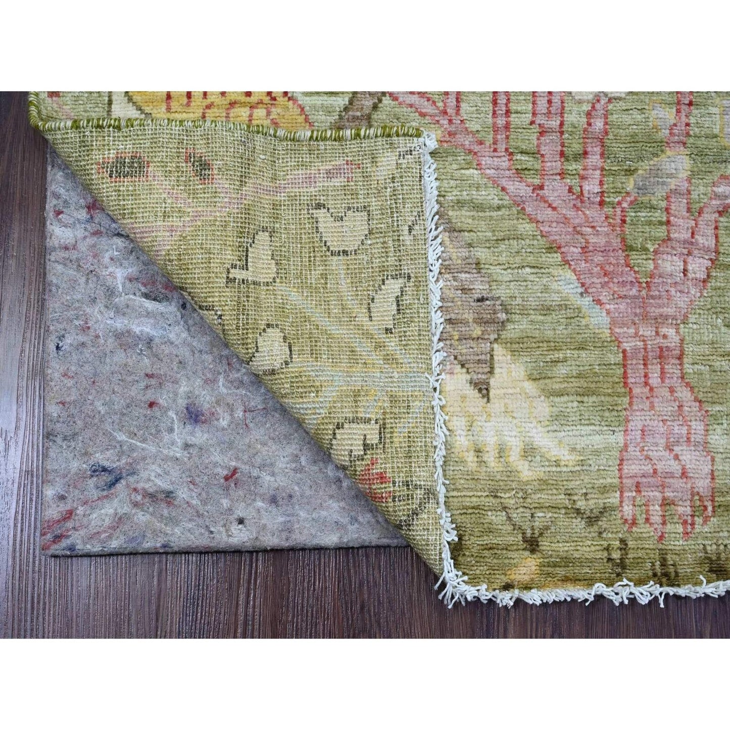 2'7"X6' Green Afghan Peshawar Birds Design Wool Hand Knotted Runner Rug