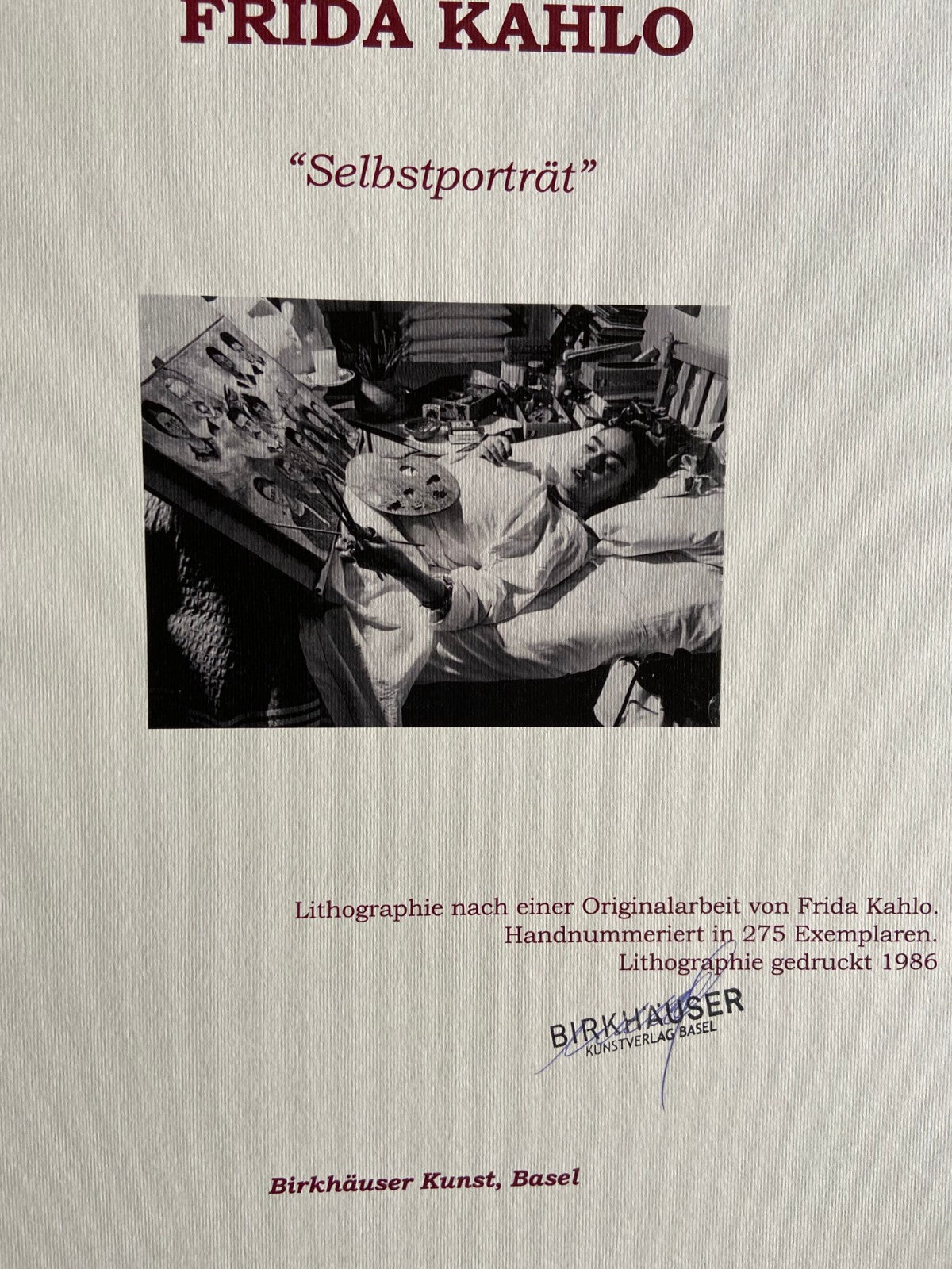 Frida Kahlo Hand Numbered Coa Lithograph Signed Limited 275