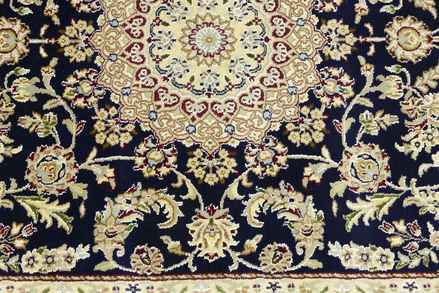 Indo Nain Oriental Rug Handmade Wool Carpet Blue