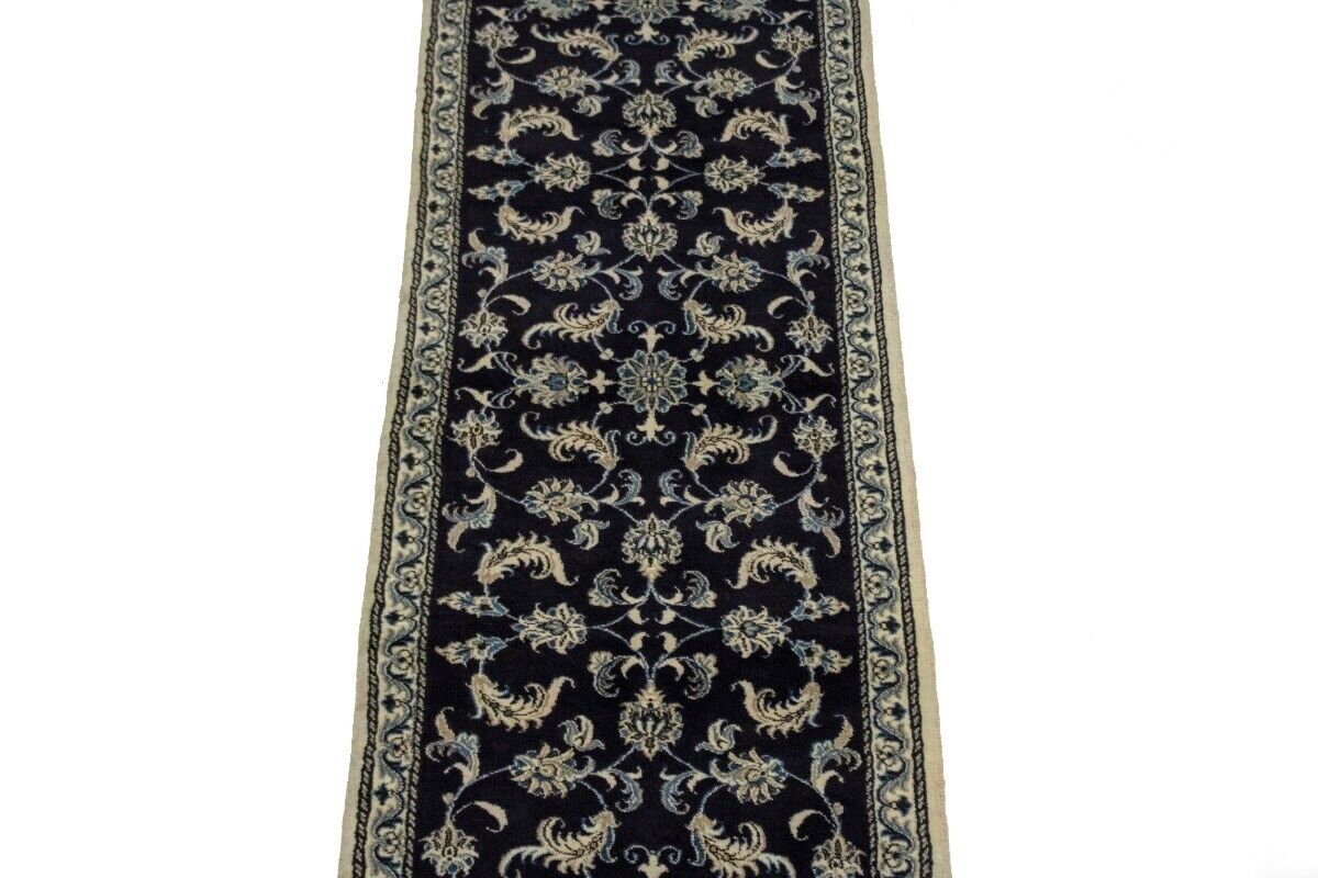 Vintage Oriental Runner Rug Allover Floral Navy