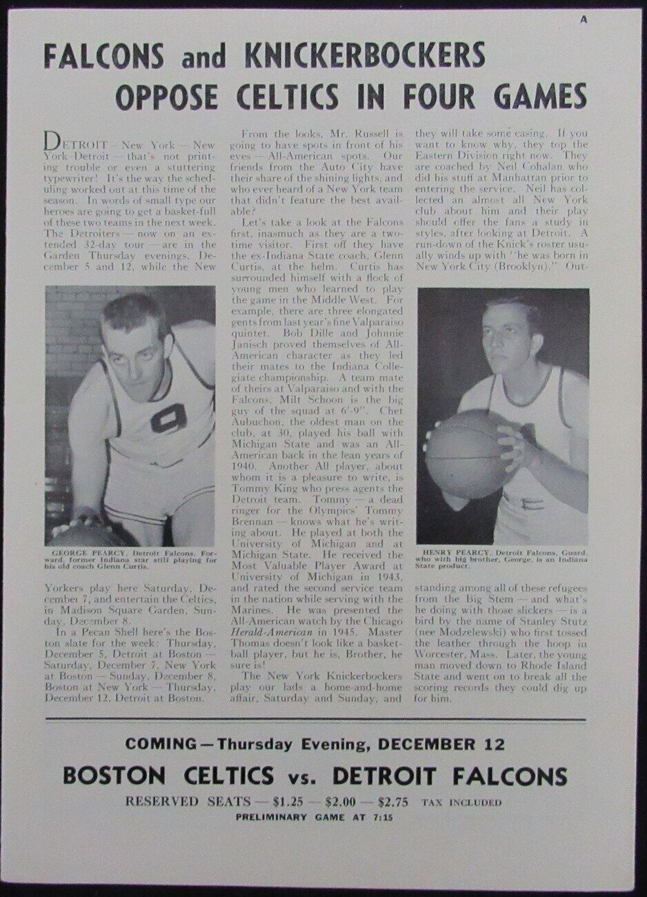 Vintage 1946 Boston Celtics Vs. New York