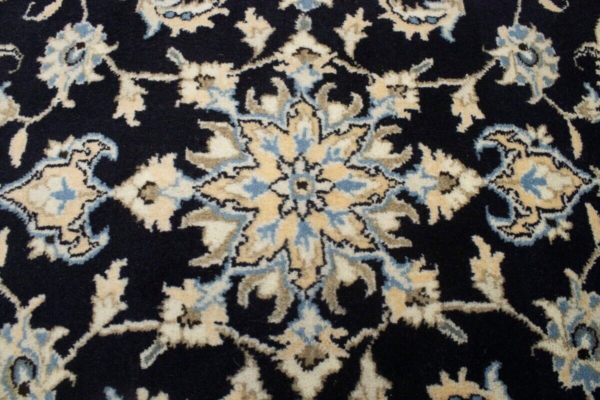Handmade Wool Nain Runner Rug Classic Navy Floral