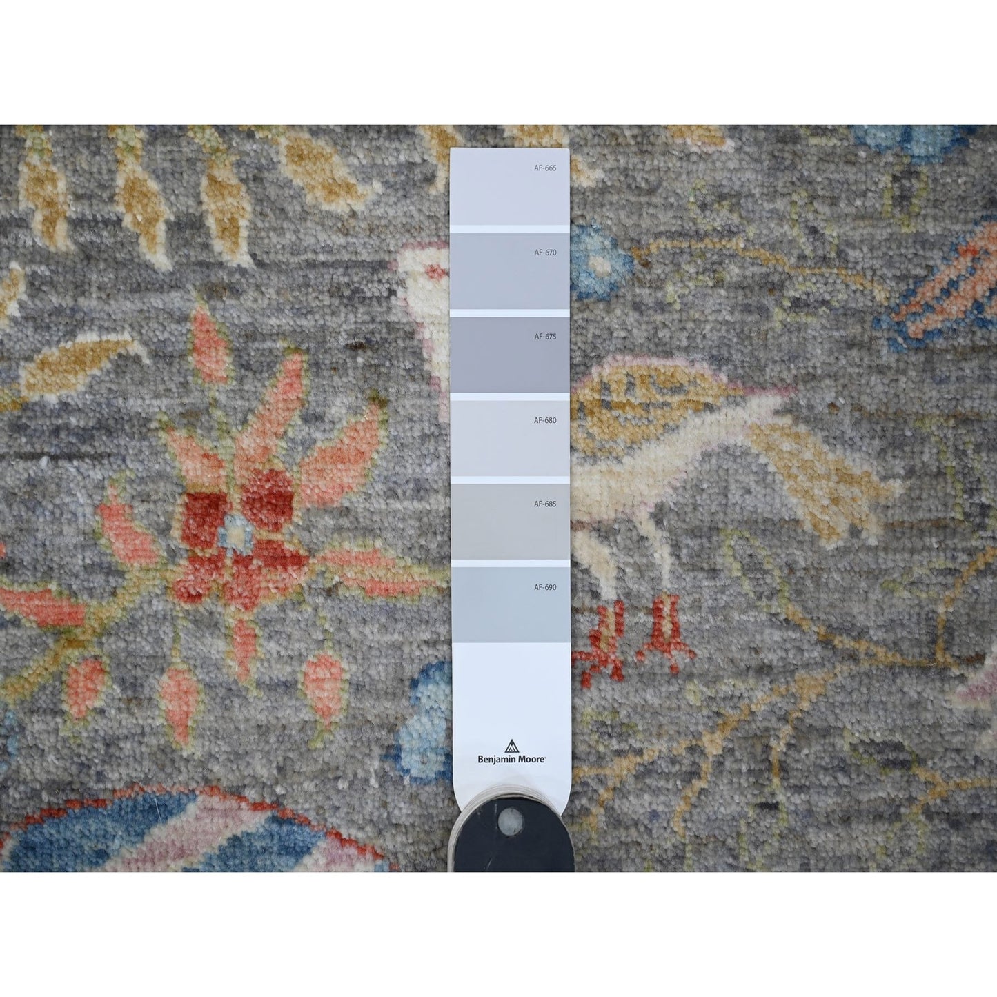 12'X12' Gray Hand Knotted Peshawar Birds Of Paradise Square Oriental Rug