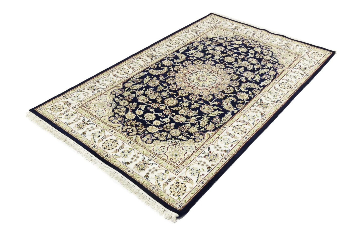 Indo Nain Oriental Rug Handmade Wool Carpet Blue