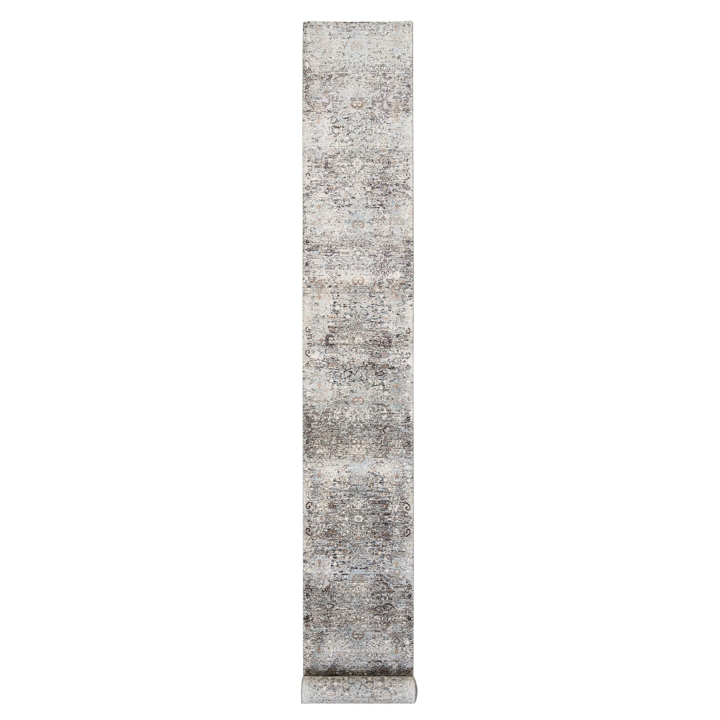 2'7"X22'3" Gray Transitional Farsian Silk/Wool Hand Knotted Xl Runner Rug