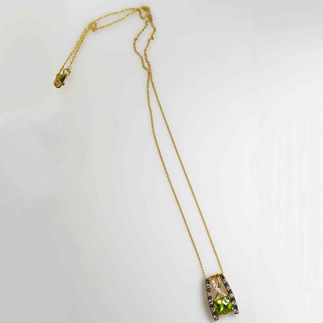14K Yellow Gold Peridot & Diamond Necklace 4.9G