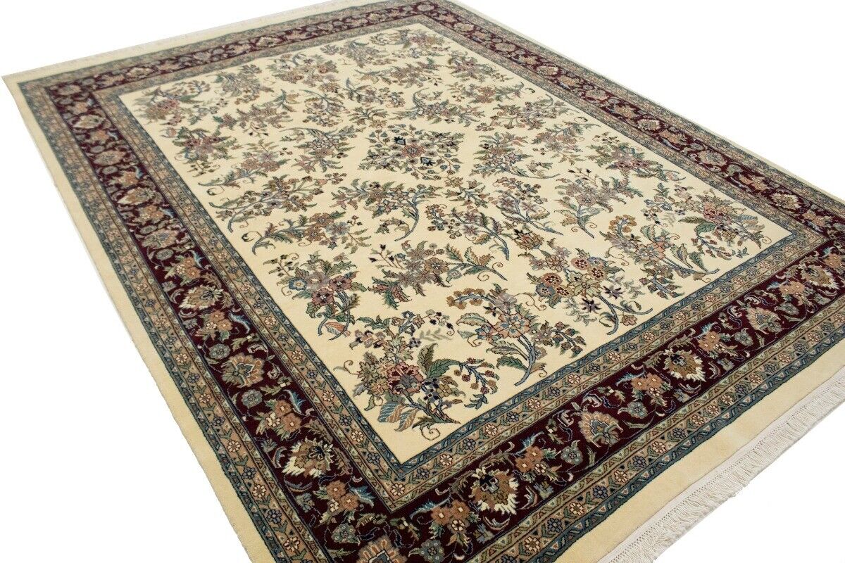 Classic Beige Floral Design Hand-Knotted Oriental