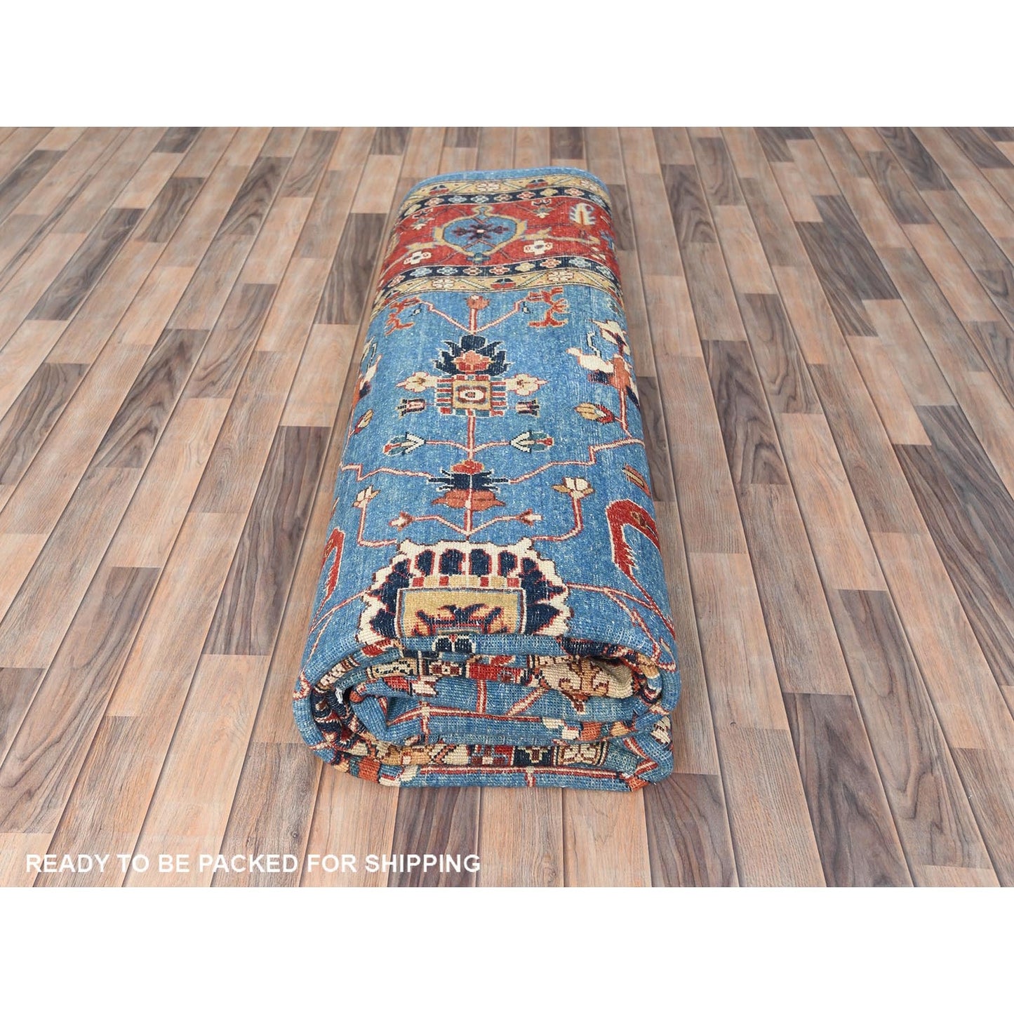 9'10"X13'6" Blue Afghan Peshawar Heris Wool Hand Knotted Oriental Rug