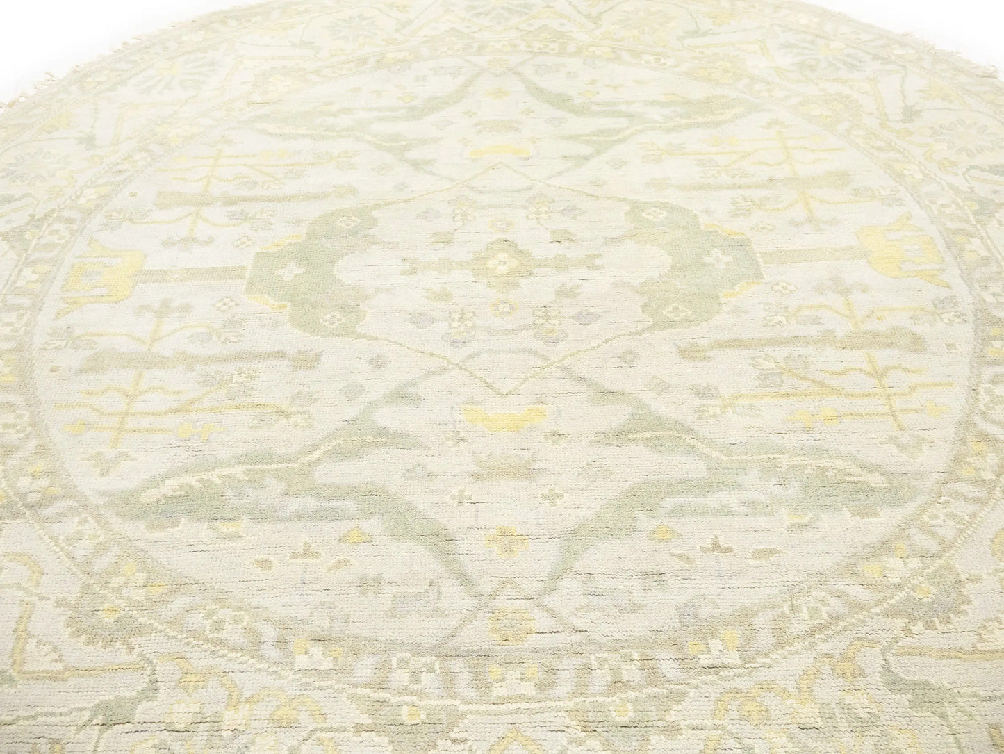 Hand-Knotted Cream Round Oushak Chobi Oriental