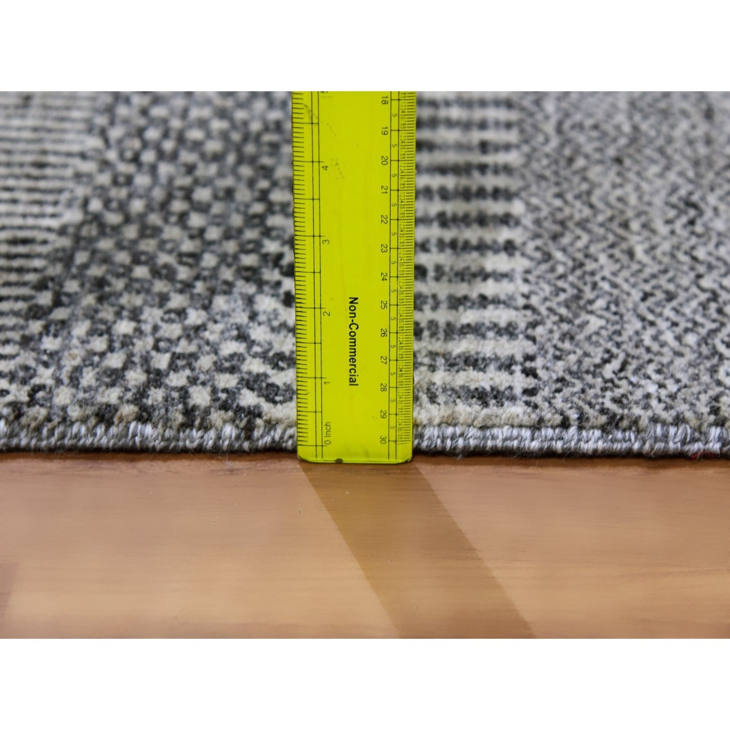 2'5"X15'10" Gray Grass Design Hand Knotted Undyed Wool Xl Runner Rug