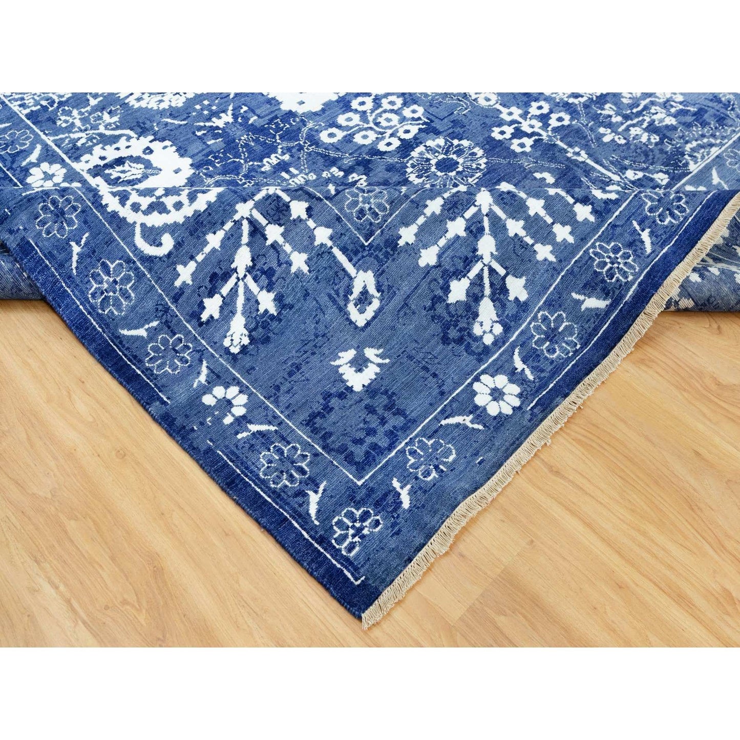10'X10' Kensington Blue Hand Knotted Tebraz Wool Silk Oriental Square Rug