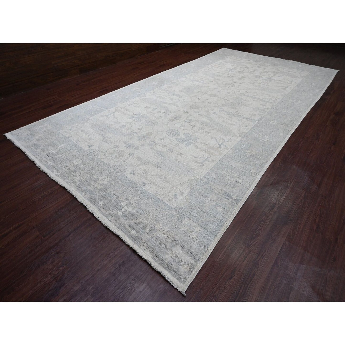 8'10"X17'4" White Afghan Angora Oushak Wool Hand Knotted Oversized Rug