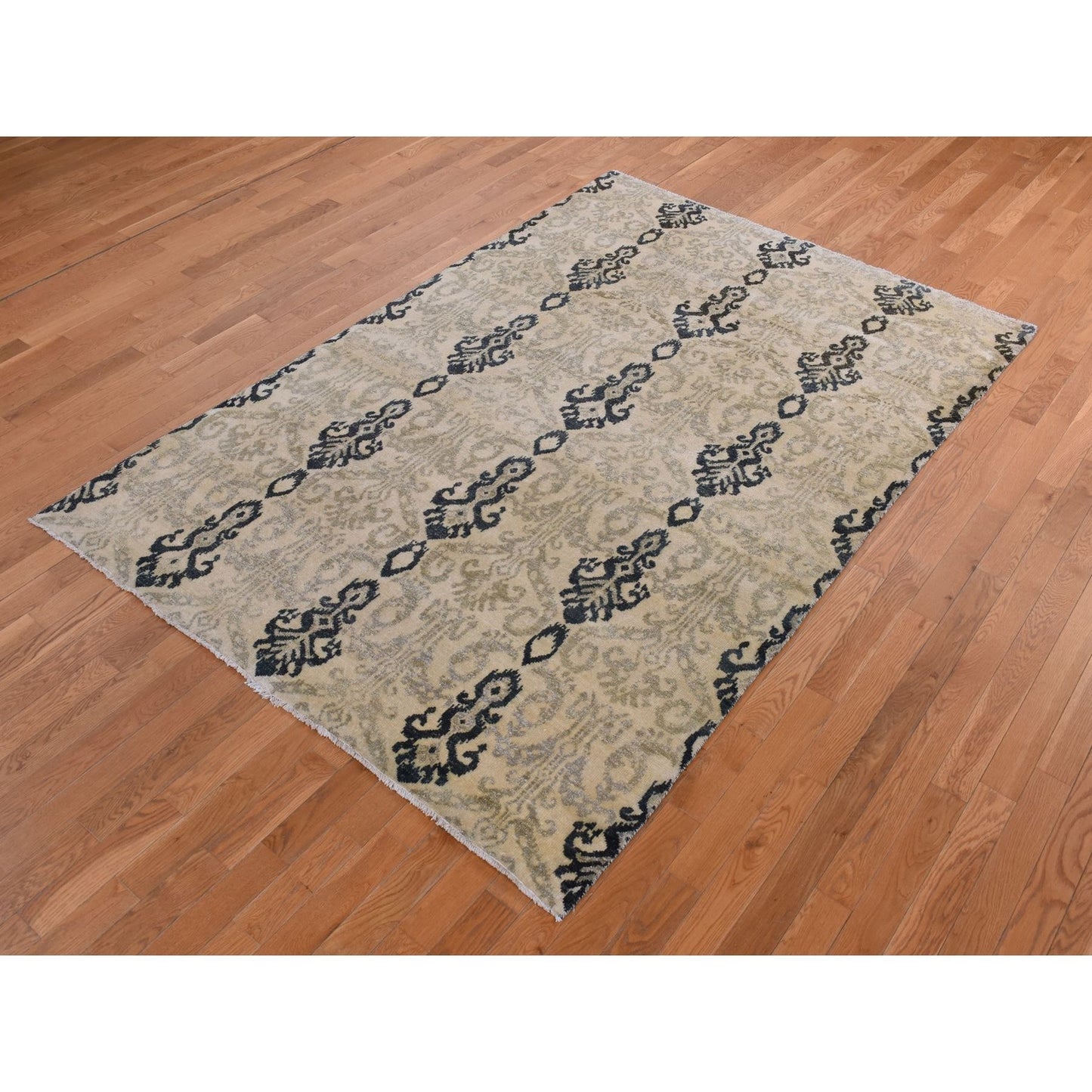 5'10"X8'7" Brown Tone On Tone Ikat Design Pure Wool Hand Knotted Rug