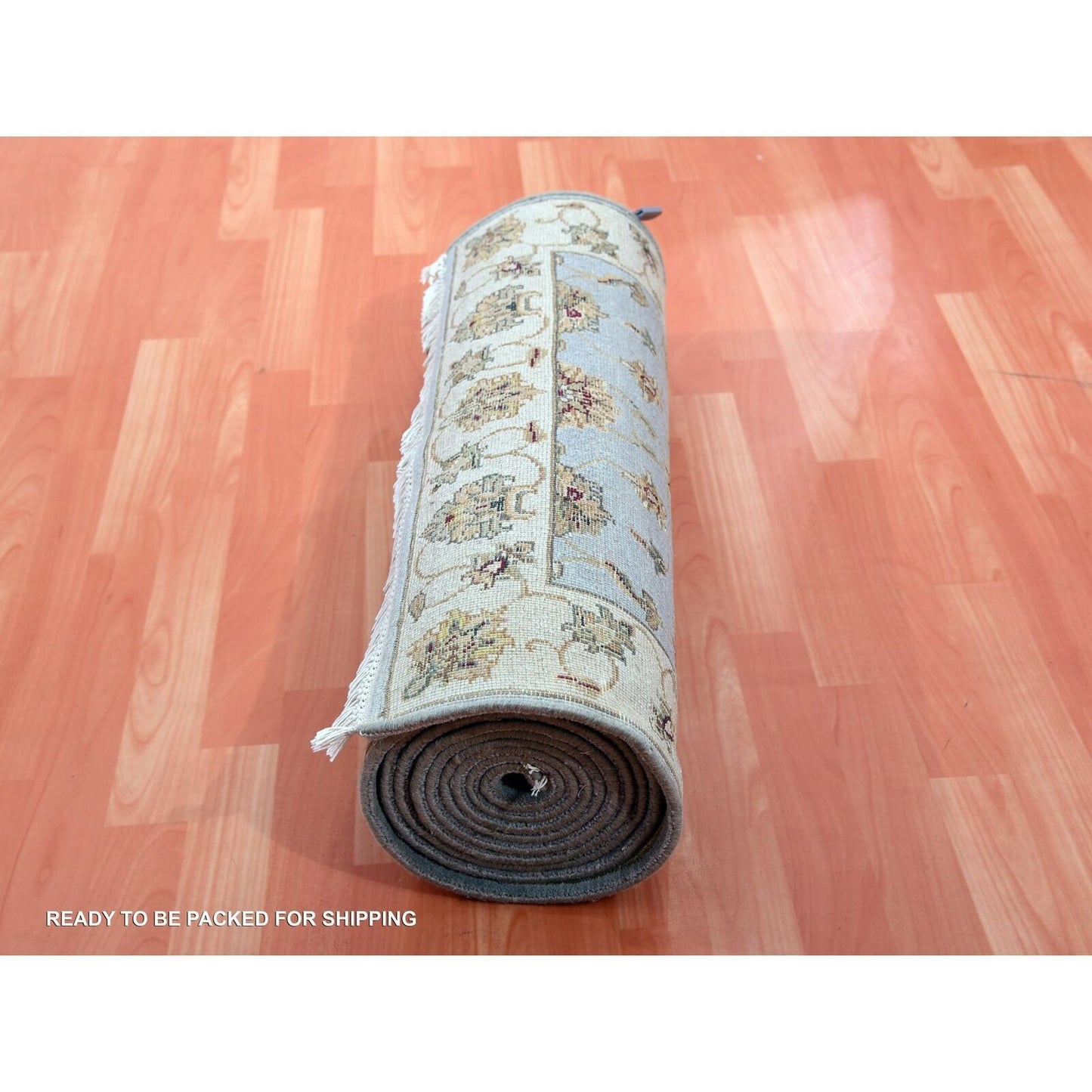 2'7"X14' Yarmouth Blue Hand Knotted Rajasthan Design Silk Wool Runner Rug