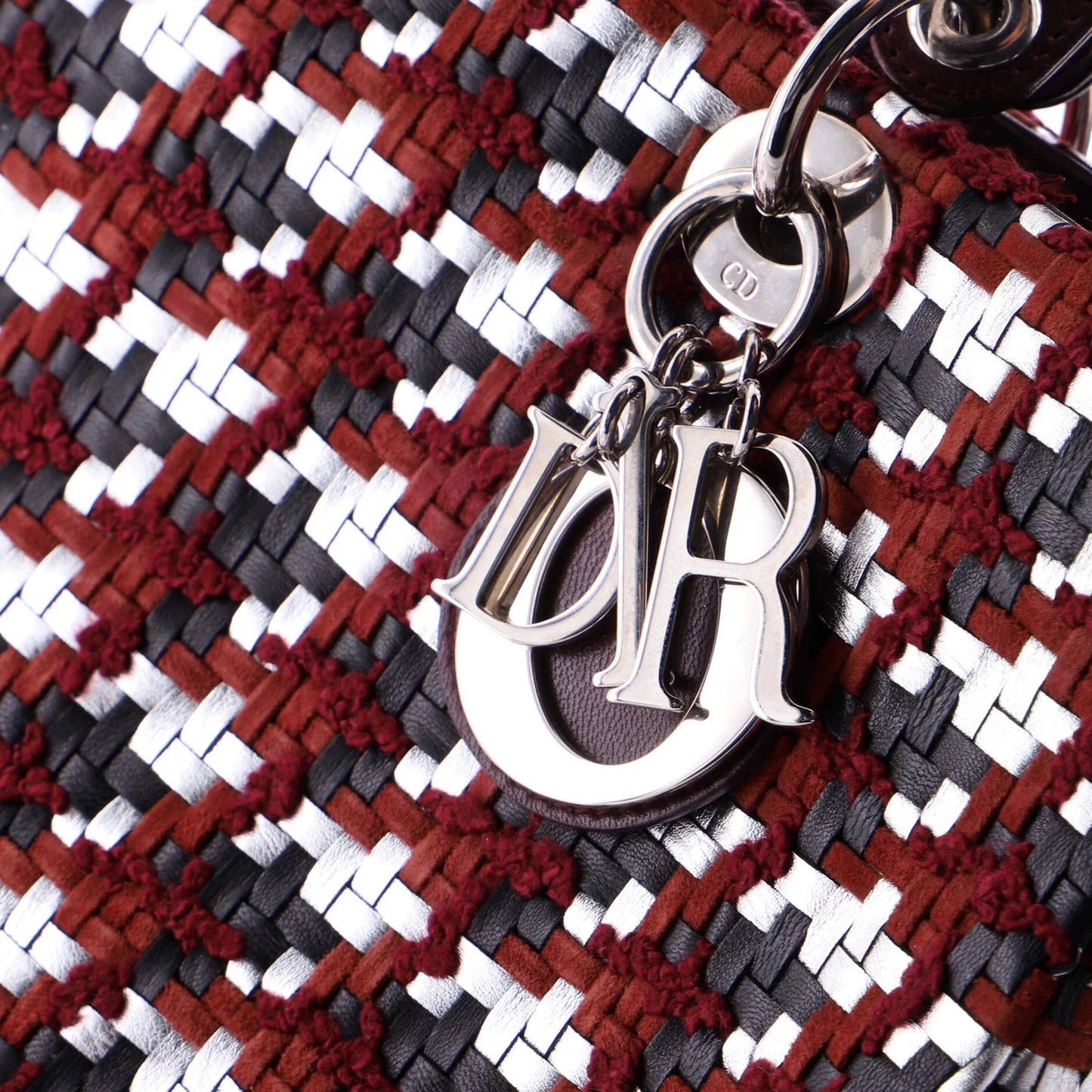 Christian Dior Lady Dior Bag Woven Leather With Tweed Large