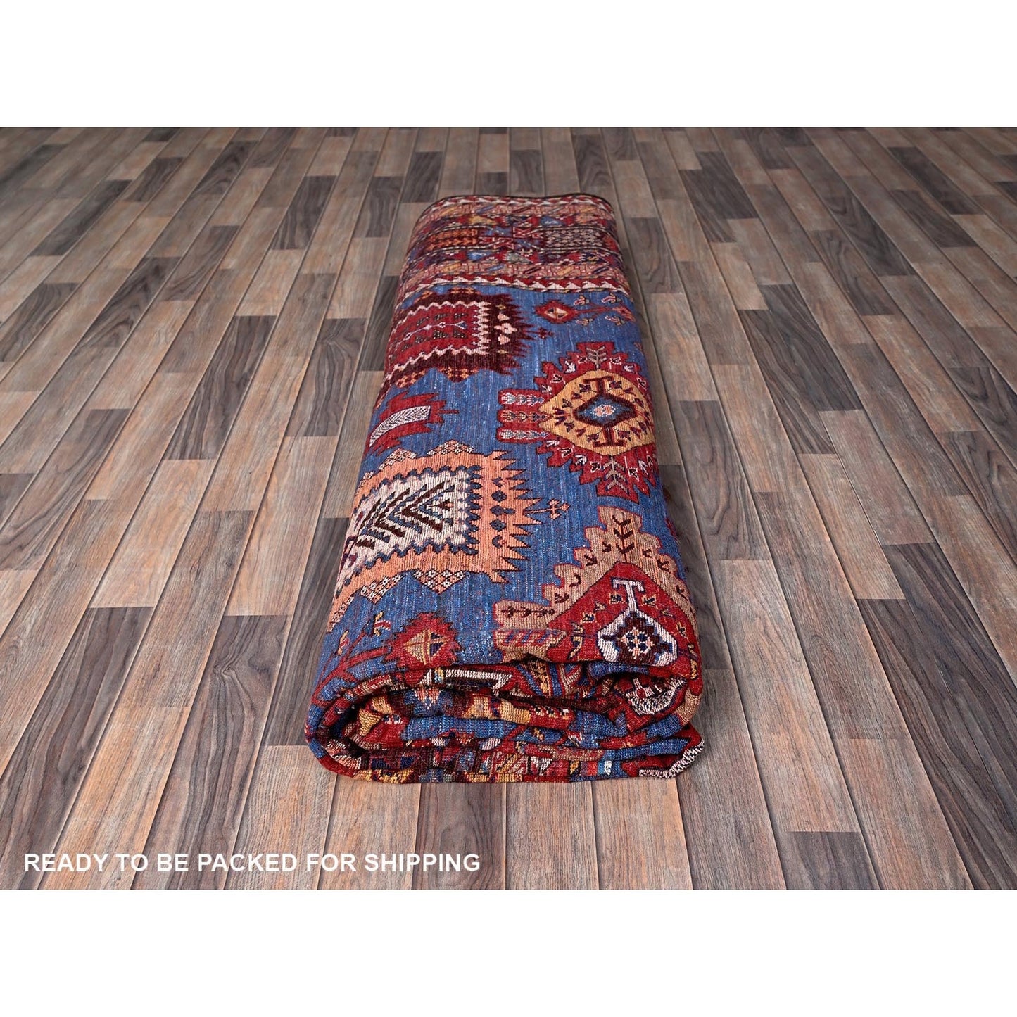 10'1"X13'4" Blue Afghan Caucasian Design Revival Hand Knotted Soft Wool Rug