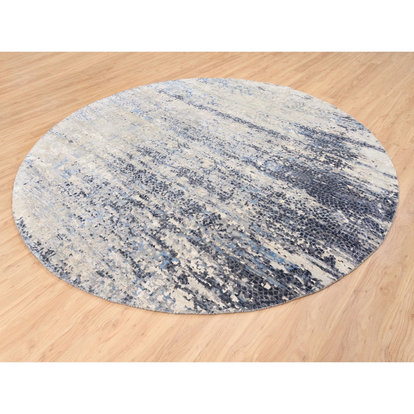 10'X10' Wool-Silk Blue Abstract Mosaic Design Hand Knotted Rug Square